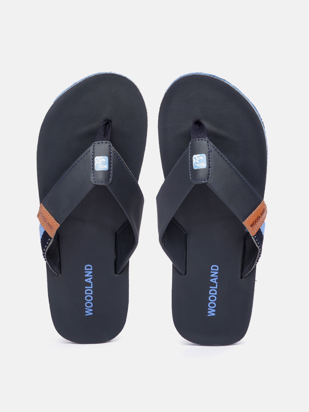 

Woodland Men Brand Logo Print Thong Flip-Flops, Navy blue