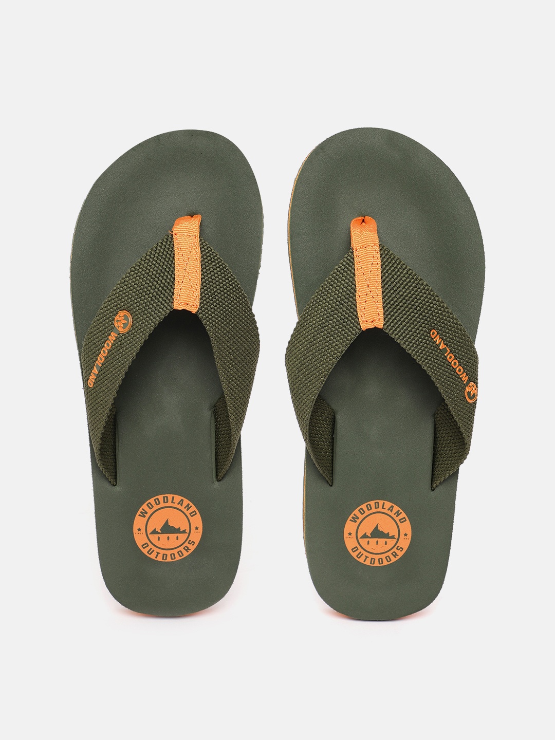 

Woodland Men Woven Design & Printed Detail Thong Flip-Flops, Olive