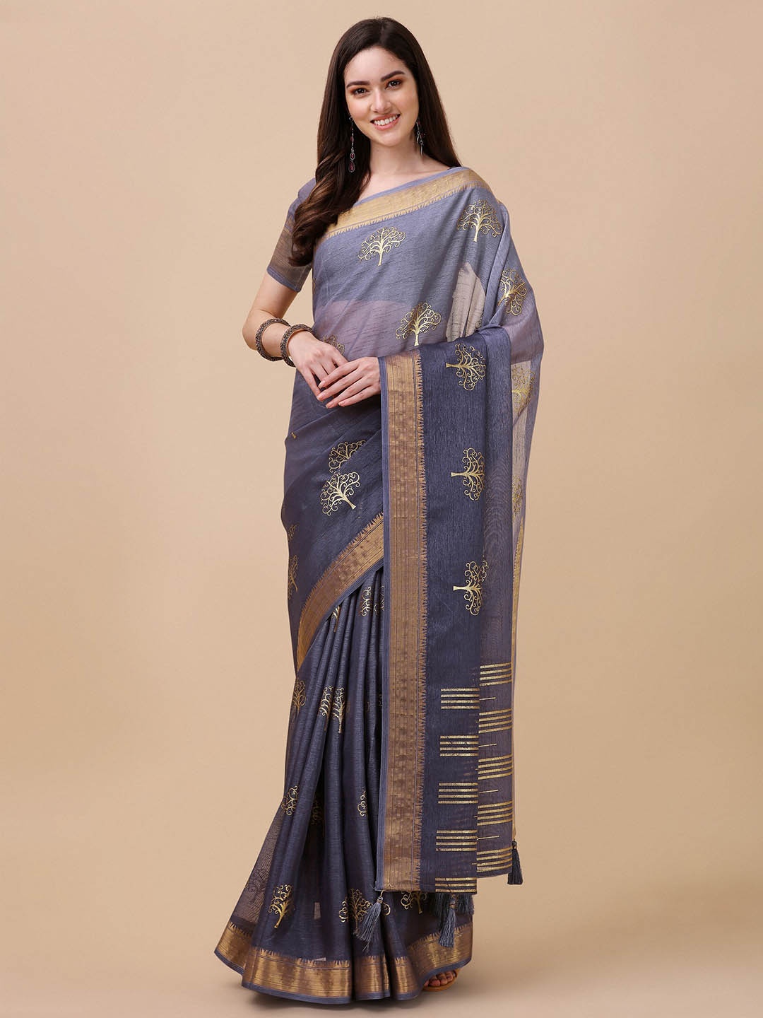 

Mitera Floral Zari Pure Silk Saree, Lavender