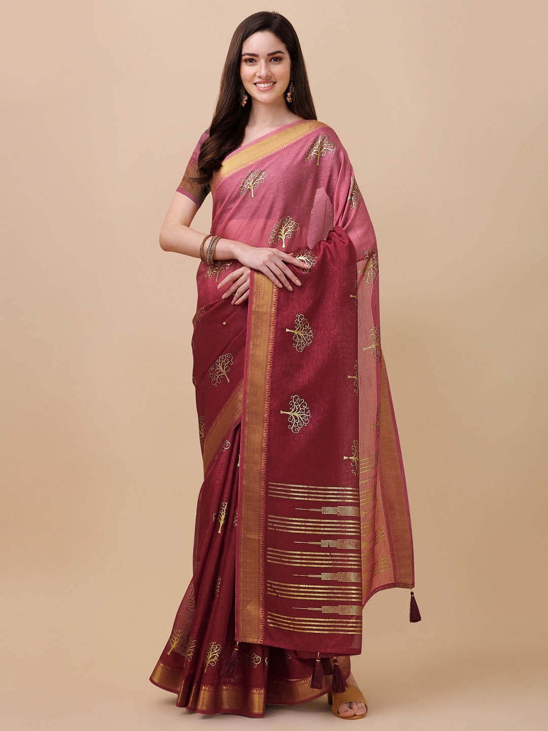 

Mitera Floral Pure Silk Saree, Pink