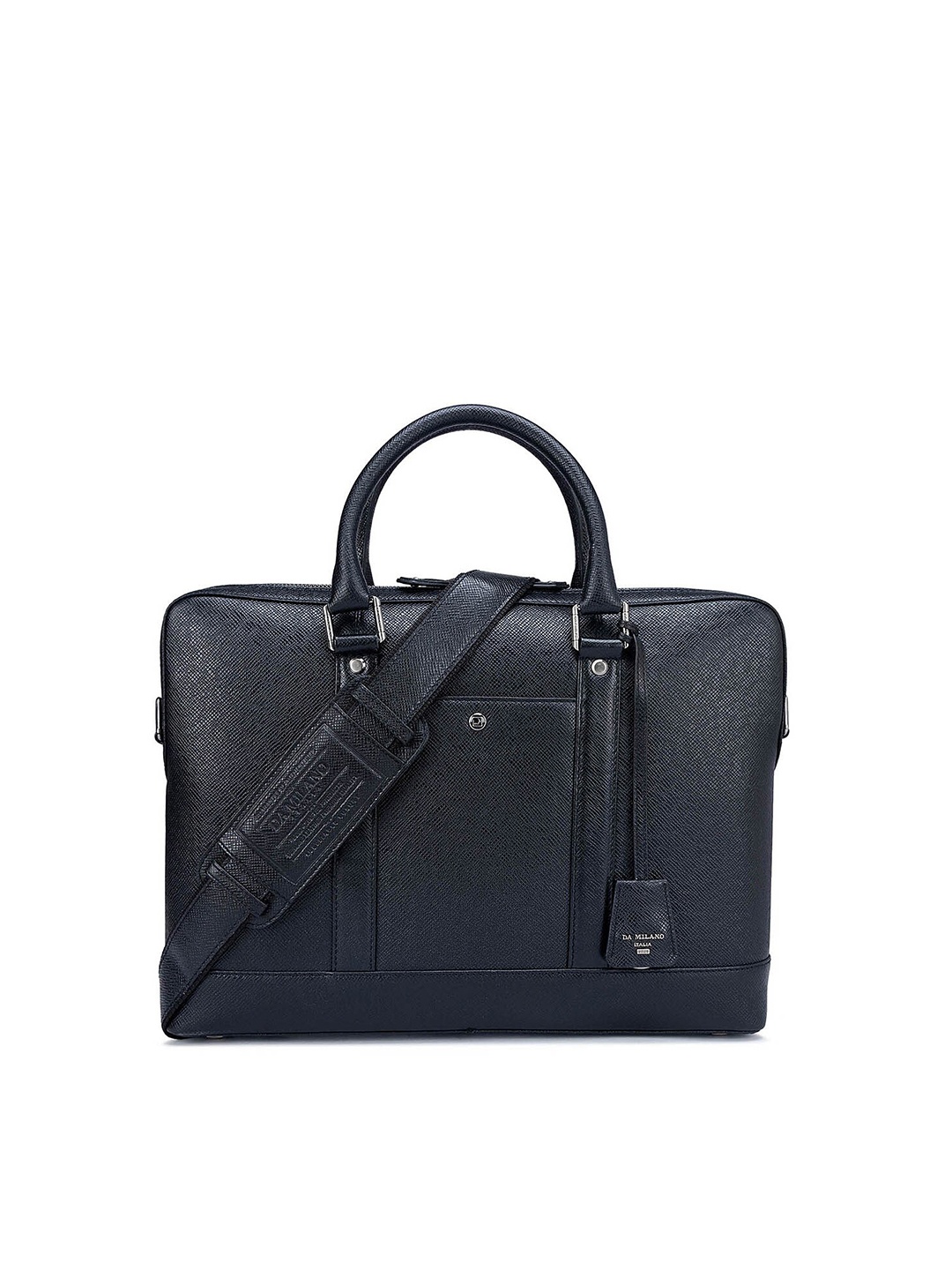 

Da Milano Men Textured Leather Laptop Bag, Black