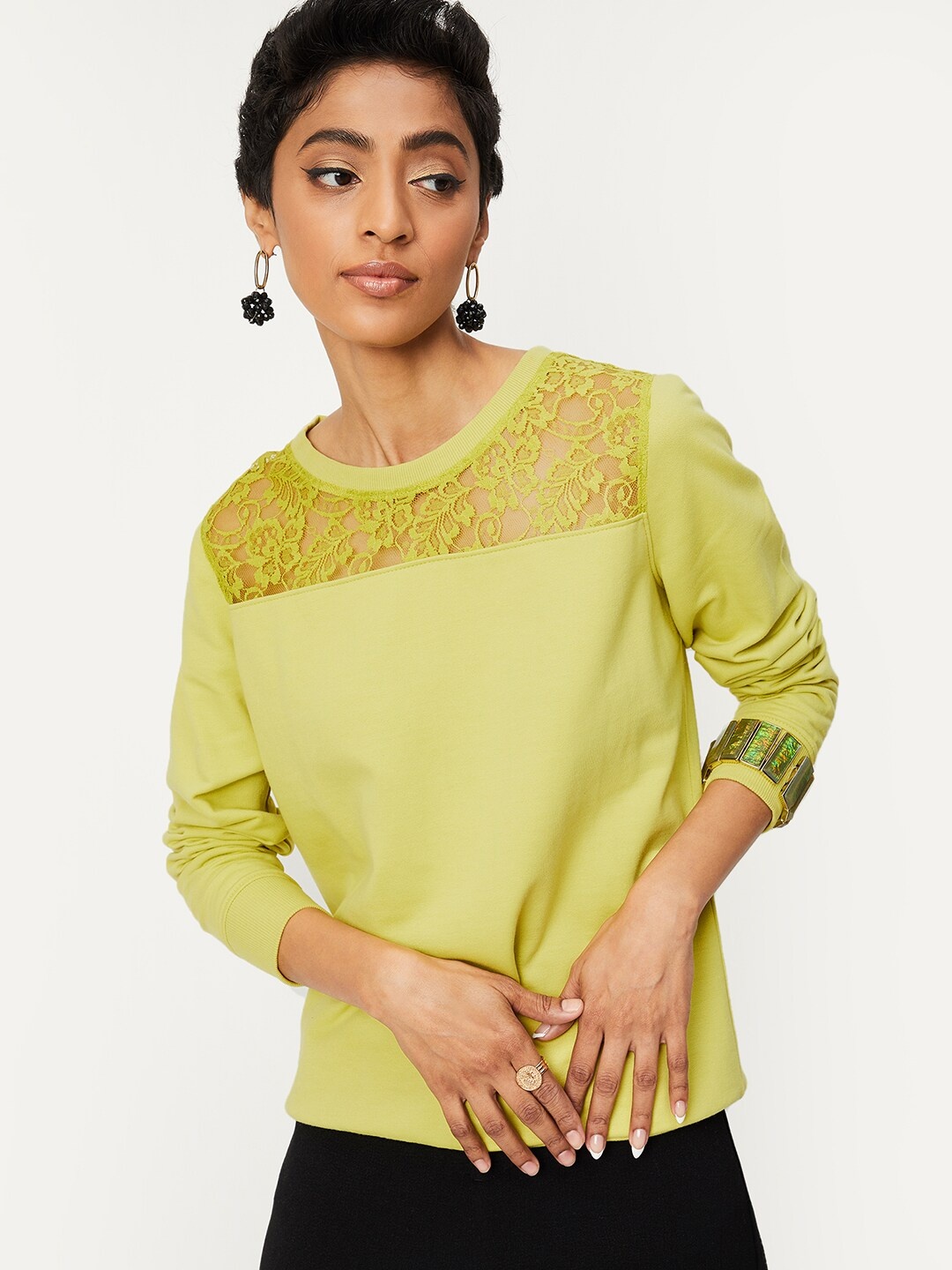 

max Women Round Neck Sweatshirt, Yellow