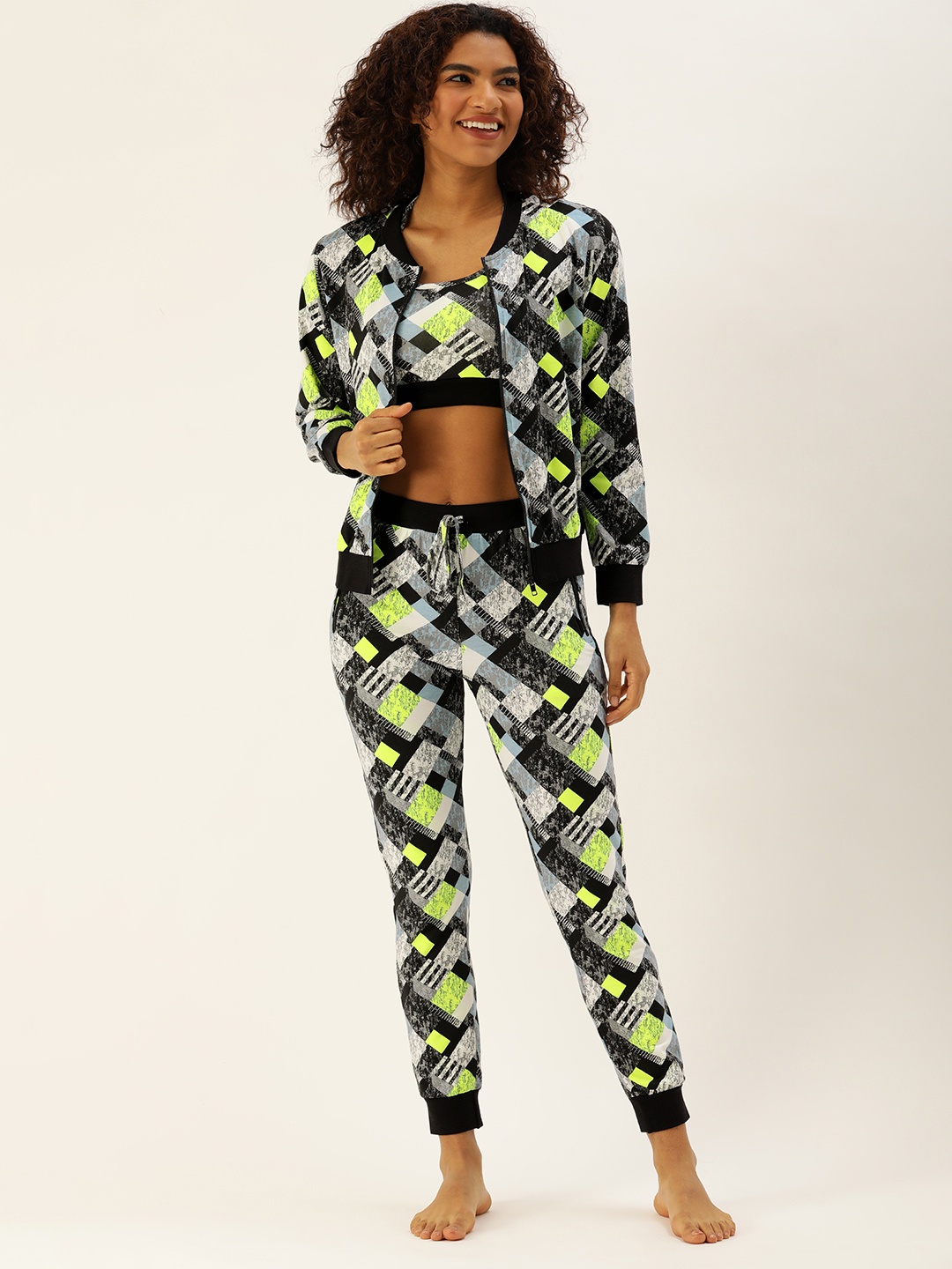 

Clt s Women Printed Night Suit With Bra, Black