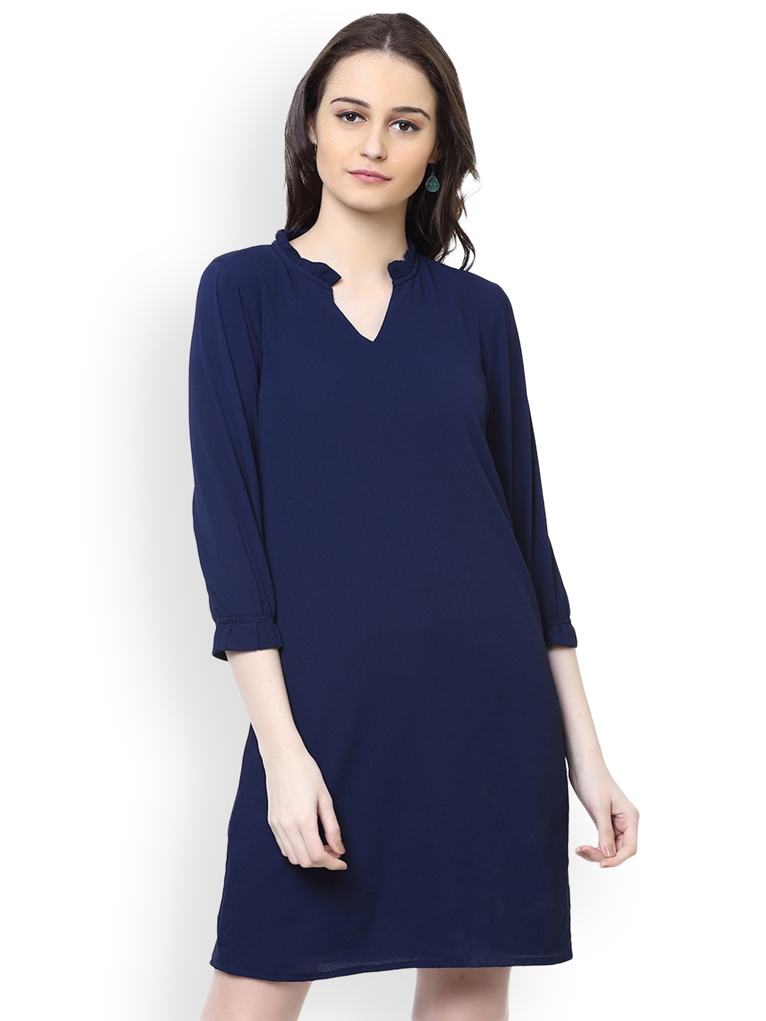 

Harpa Women Navy Blue Solid A-Line Dress