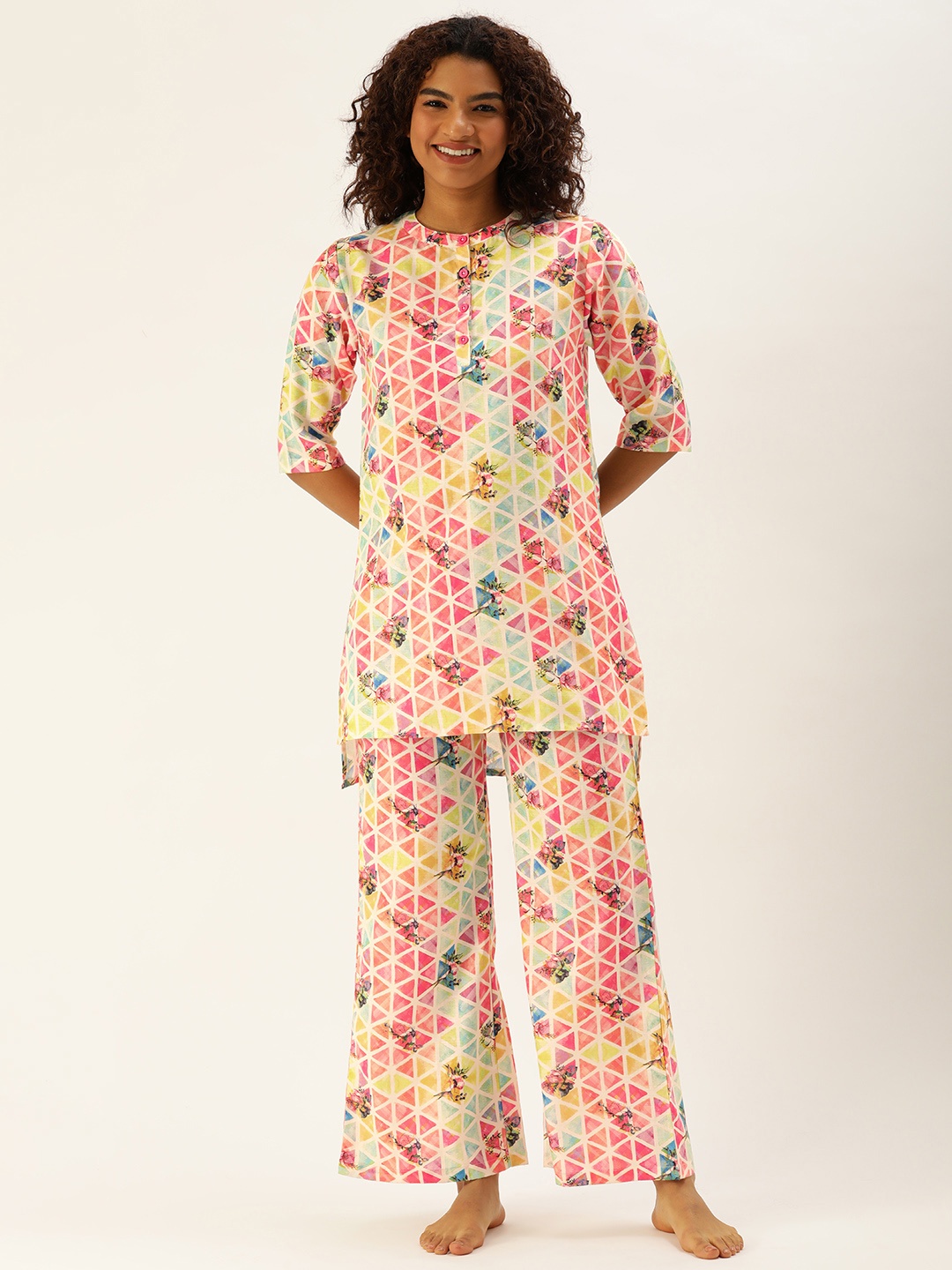 

Clt s Women Geometric Print Night Suit, Multi