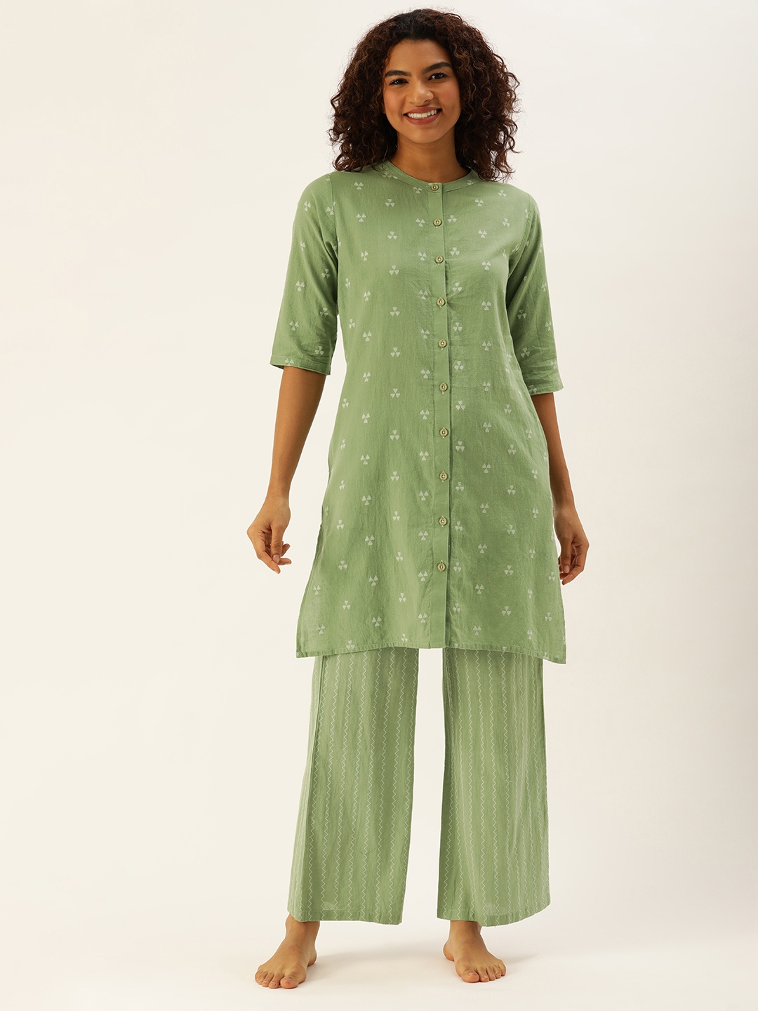

Clt s Women Printed Pure Cotton Night Suit, Green
