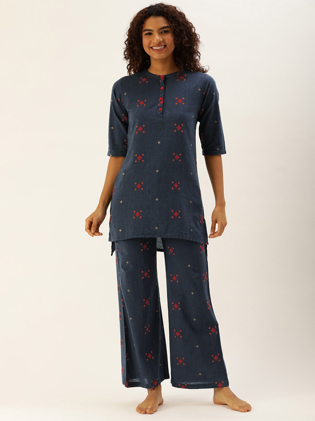 

Clt s Women Printed Pure Cotton Night Suit, Navy blue