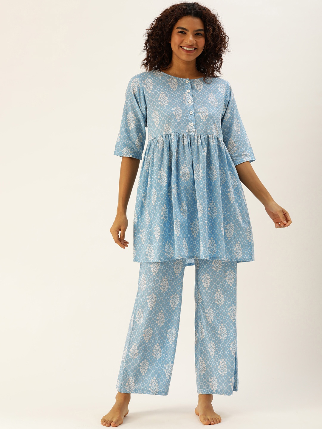 

Clt s Women Printed Pure Cotton Night Suit, Blue
