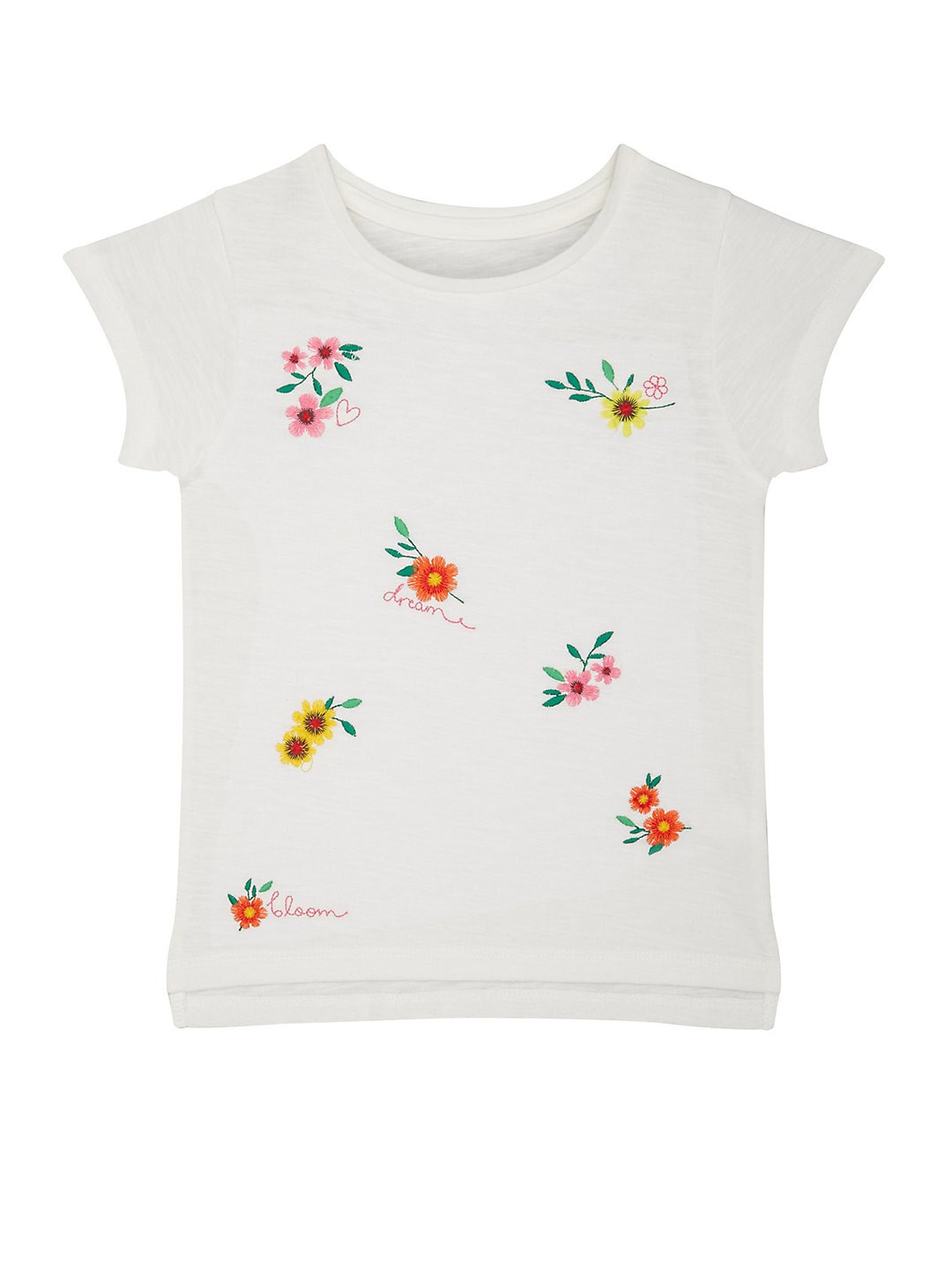 

mothercare Girls Floral Printed Cotton T-shirt, White