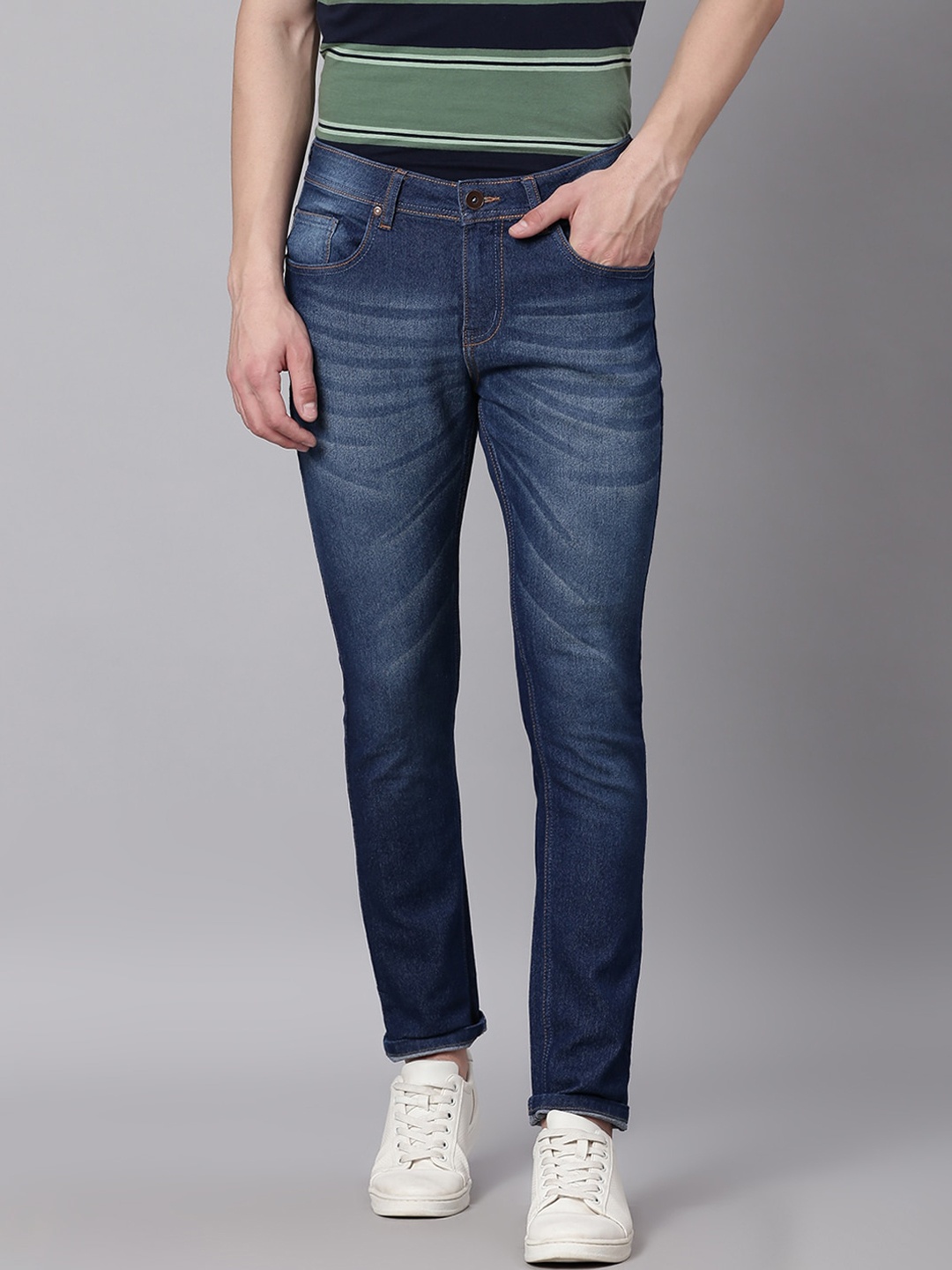 

High Star Men Slim Fit Light Fade Stretchable Jeans, Blue