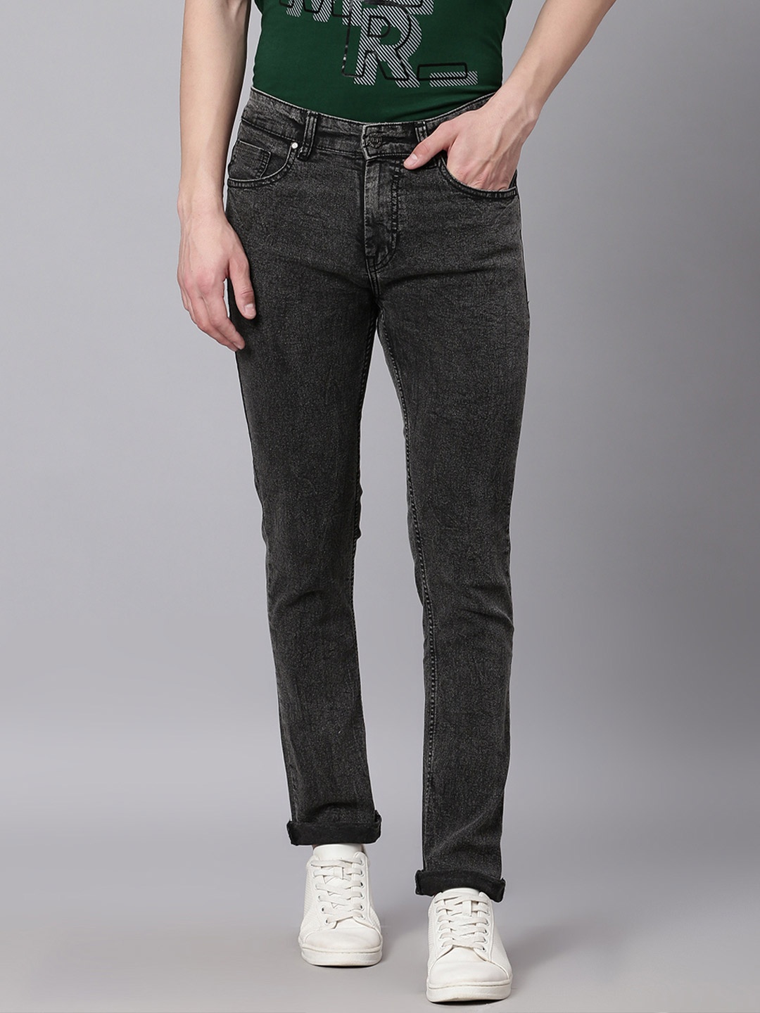 

High Star Men Slim Fit Light Fade Stretchable Jeans, Black