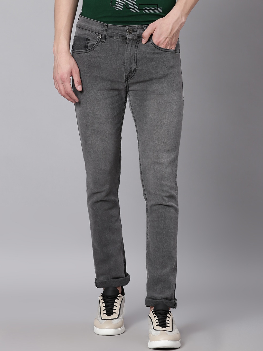 

High Star Men Slim Fit Light Fade Stretchable Jeans, Grey