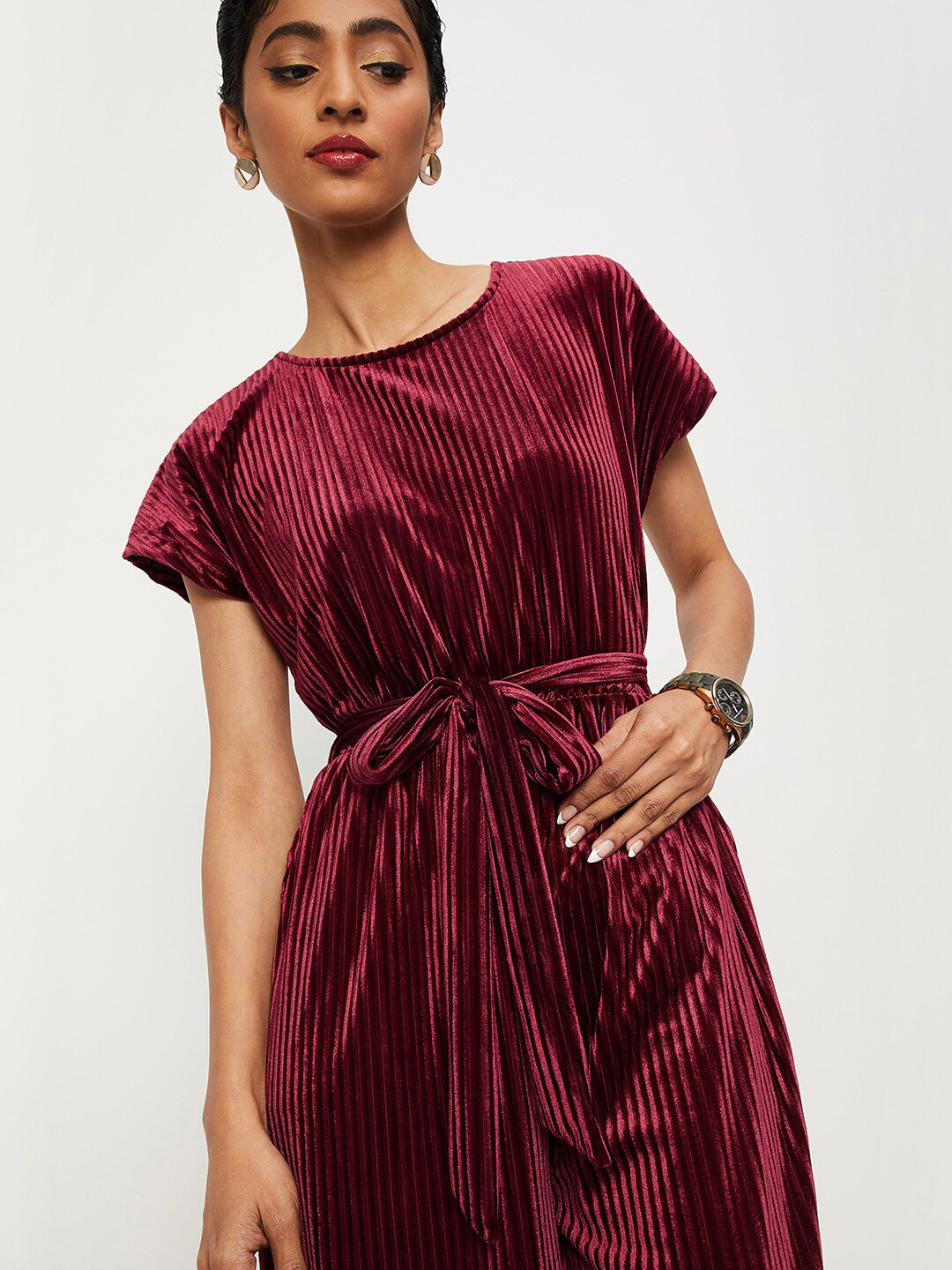 

max Round Neck Basic Jumpsuit, Maroon