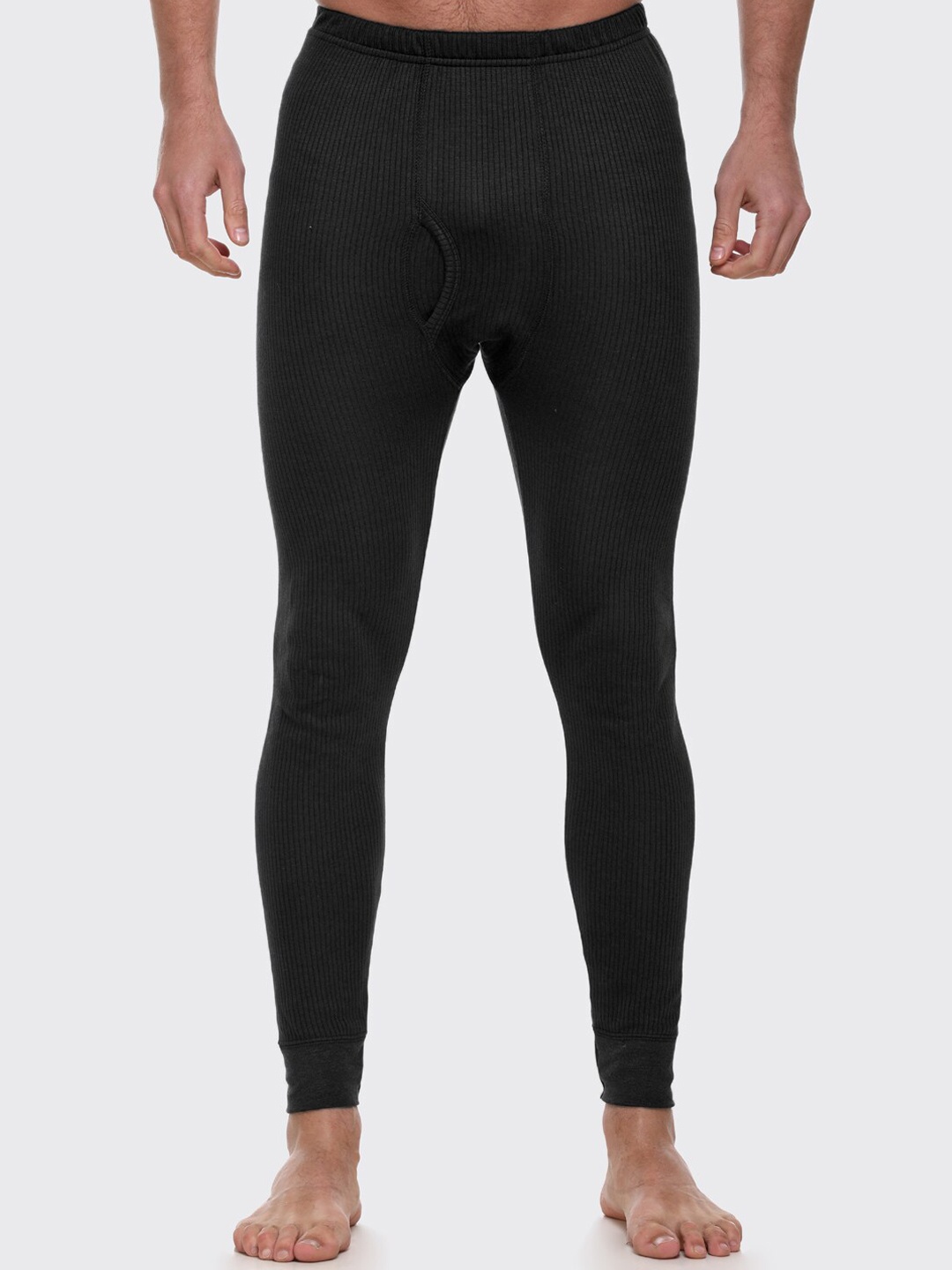

Kanvin Men Ribbed Thermal Bottoms, Black