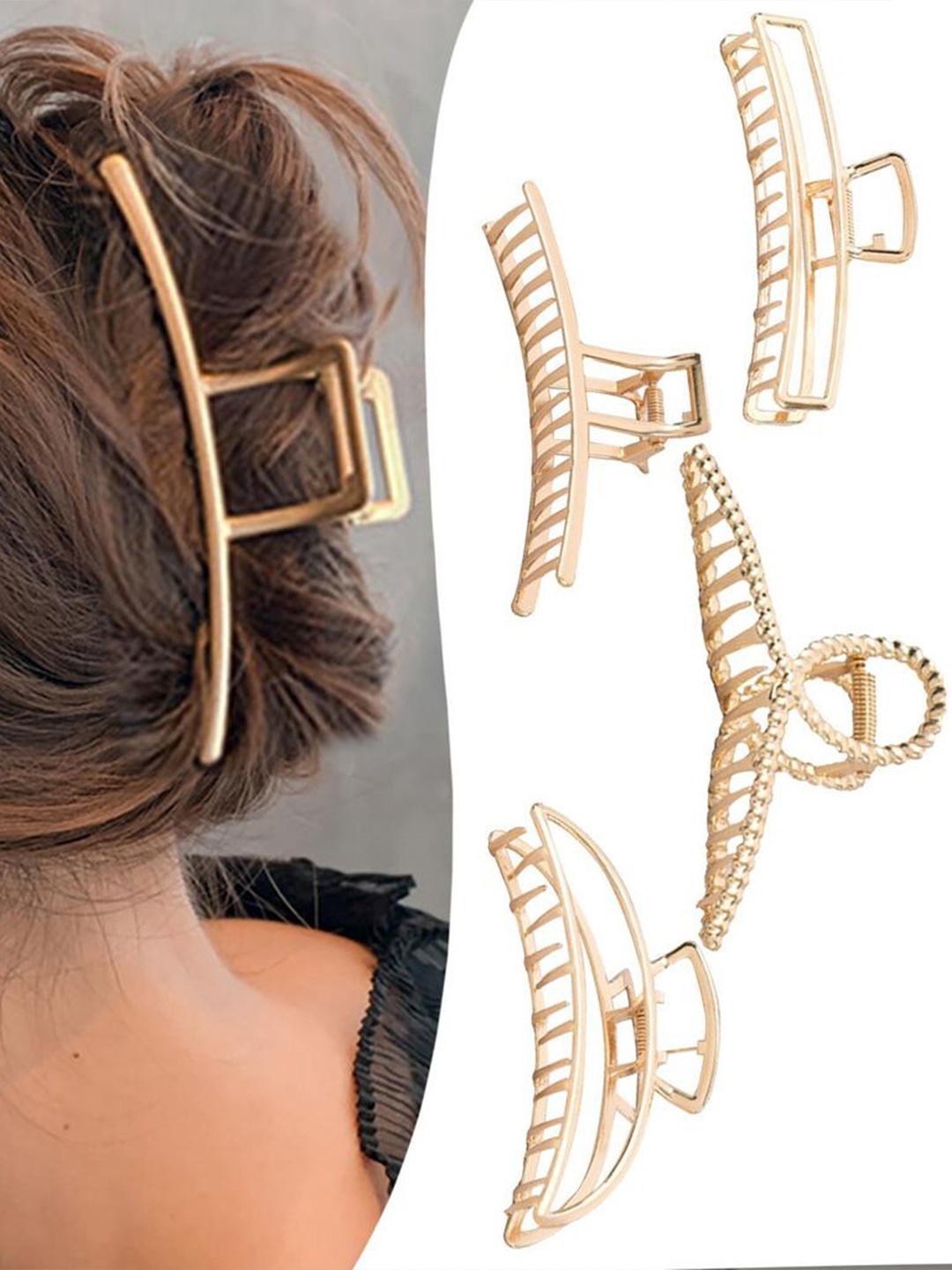 

FIMBUL Women Set of 4 Large Hair Claw Clips, Gold