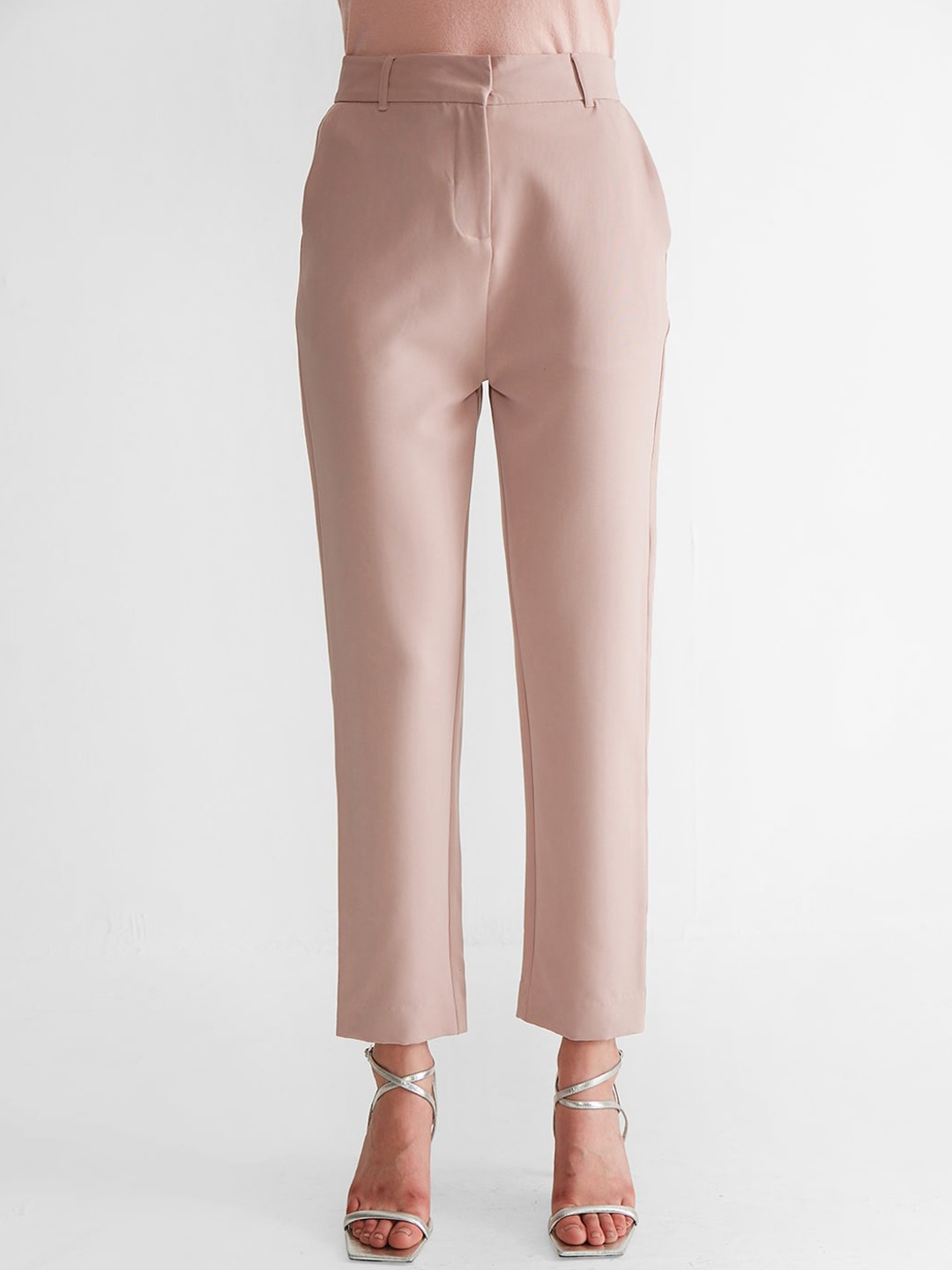 

COVER STORY Women Tailored Straight Fit High-Rise Easy Wash Trousers, Pink