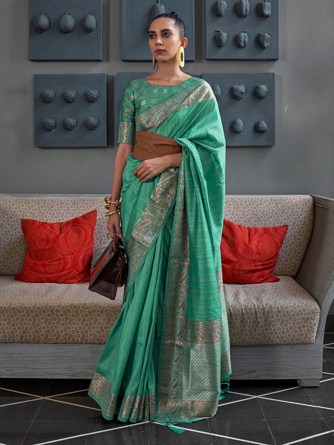 

Saree mall Zari Banarasi Traditional Sarees, Sea green
