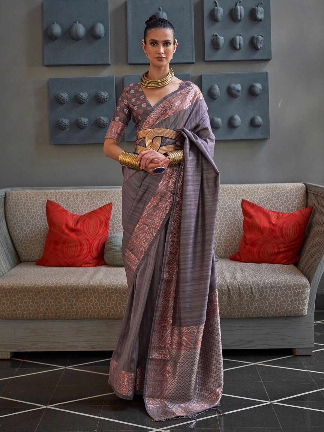 

Saree mall Zari Banarasi Traditional Sarees, Grey