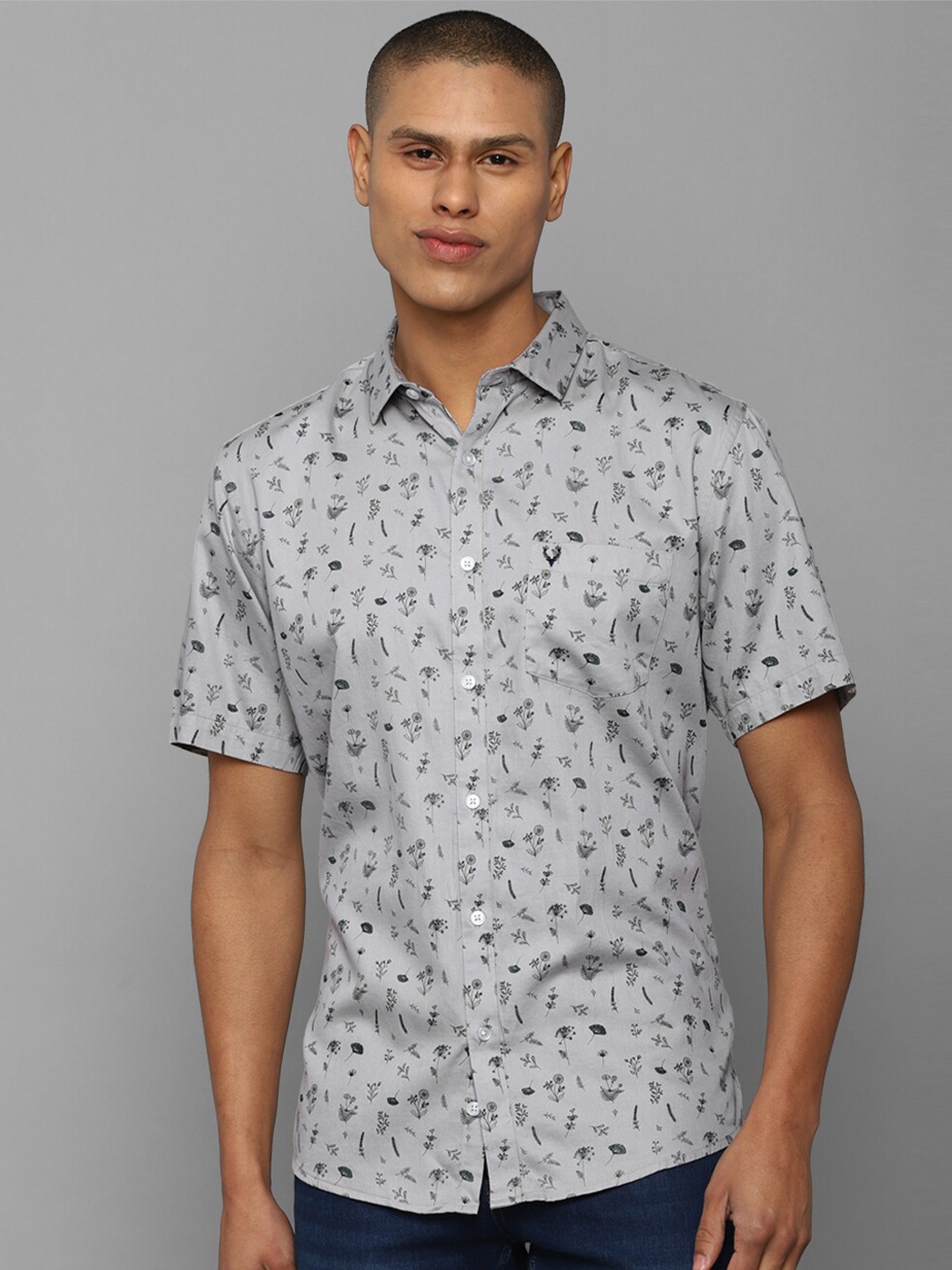 

Allen Solly Men Slim Fit Floral Printed Cotton Casual Shirt, Grey