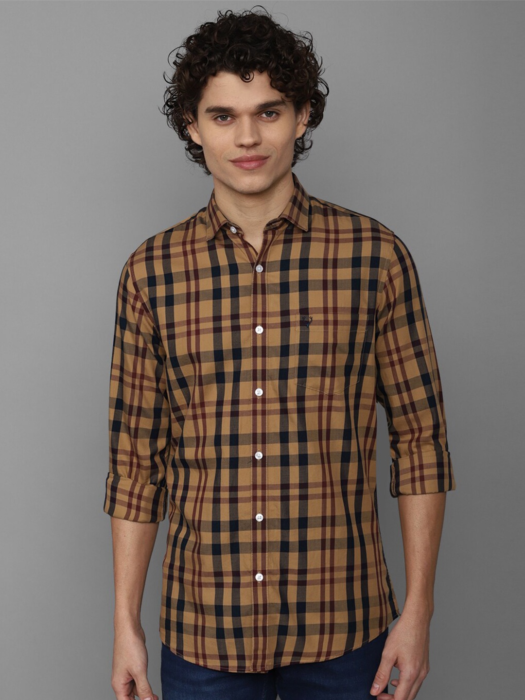 

Allen Solly Men Slim Fit Tartan Checked Cotton Casual Shirt, Brown