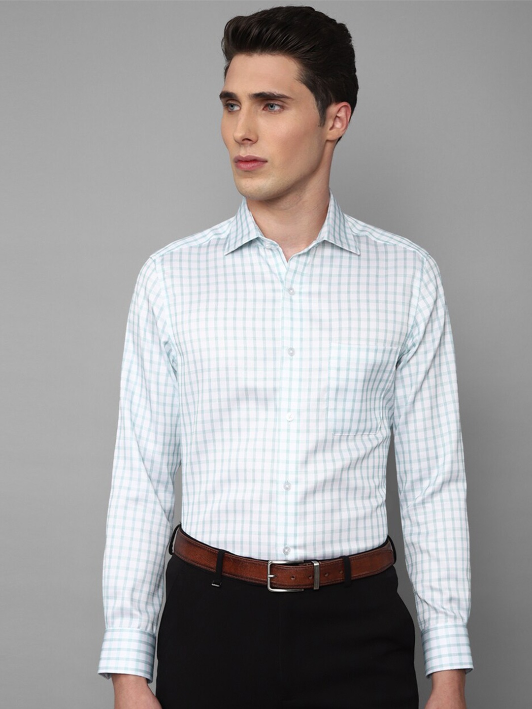 

Louis Philippe Men Grid Tattersall Checks Checked Cotton Formal Shirt, Blue