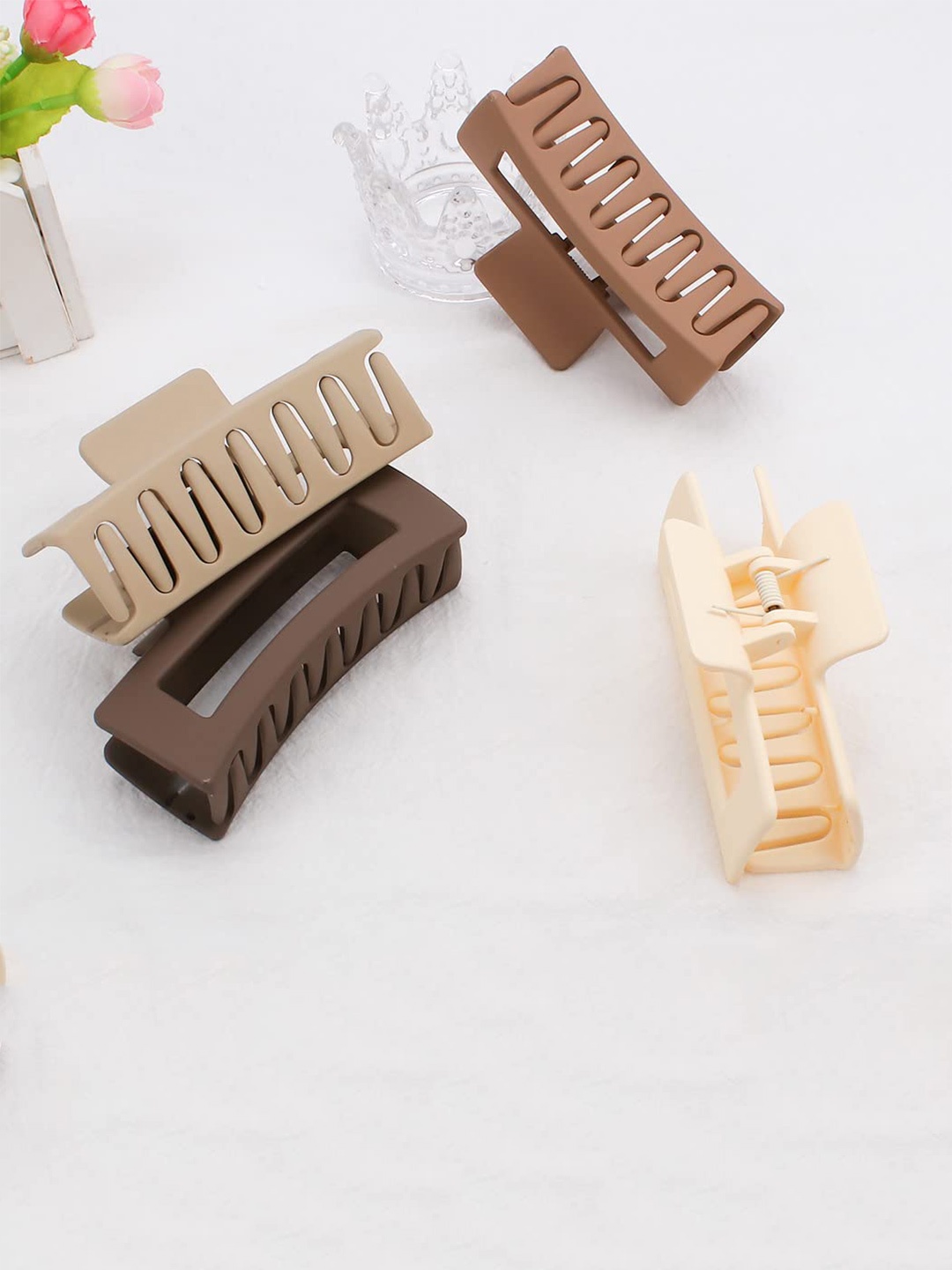 

VAGHBHATT Women Set Of 4 Square Hair Claw Clips, Brown