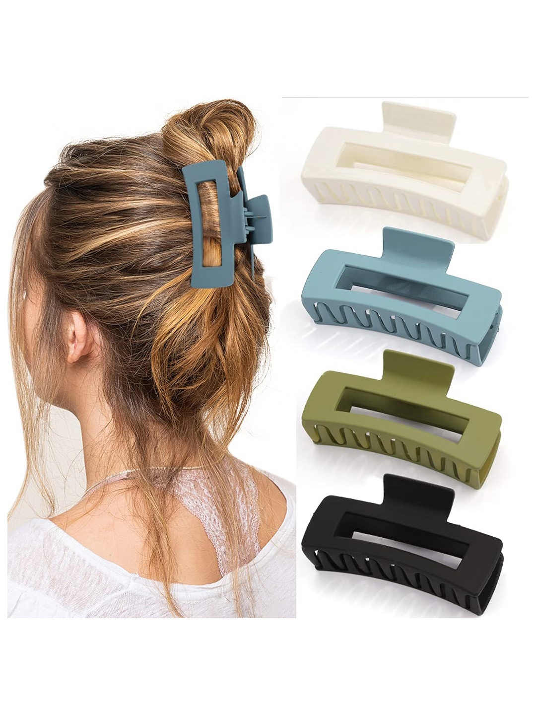 

VAGHBHATT Women Set Of 4 Square Claw Clips, White