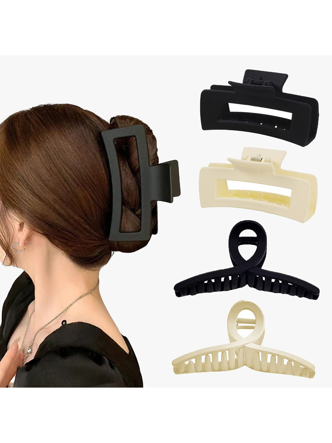 

VAGHBHATT Women Set Of 4 Large Hair Claw Clips, Black