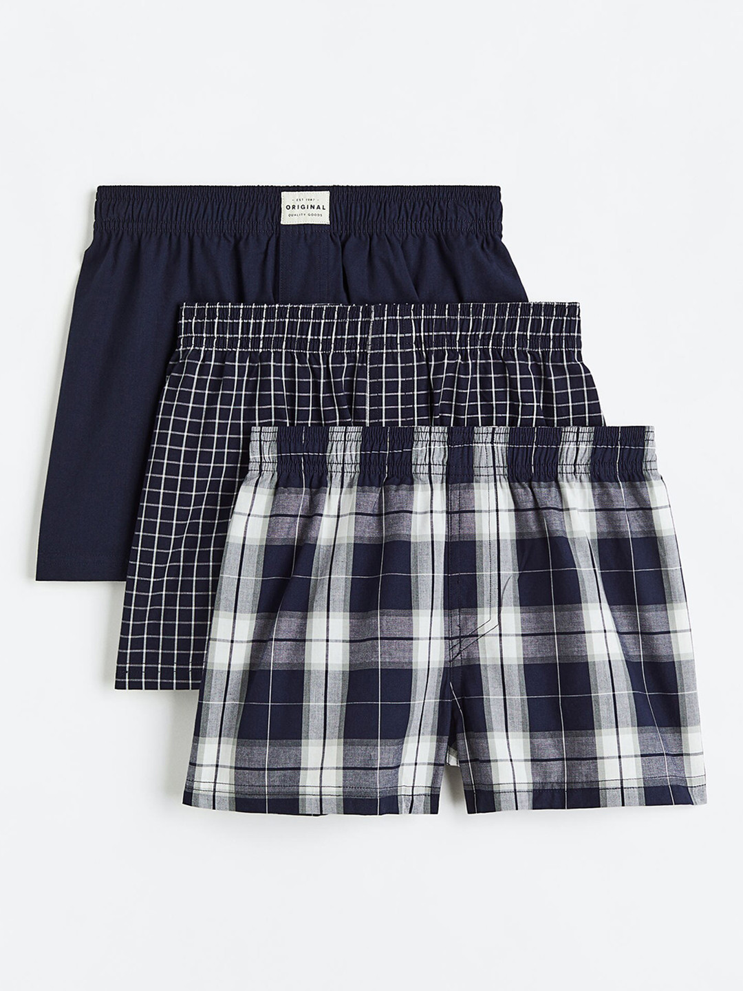 

H&M Boys 3-Pack Woven Cotton Boxer Shorts, Blue