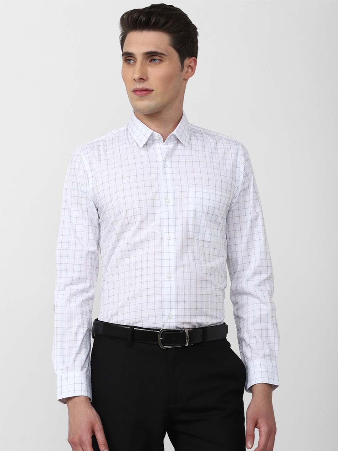 

Peter England Men Slim Fit Checked Formal Shirt, White