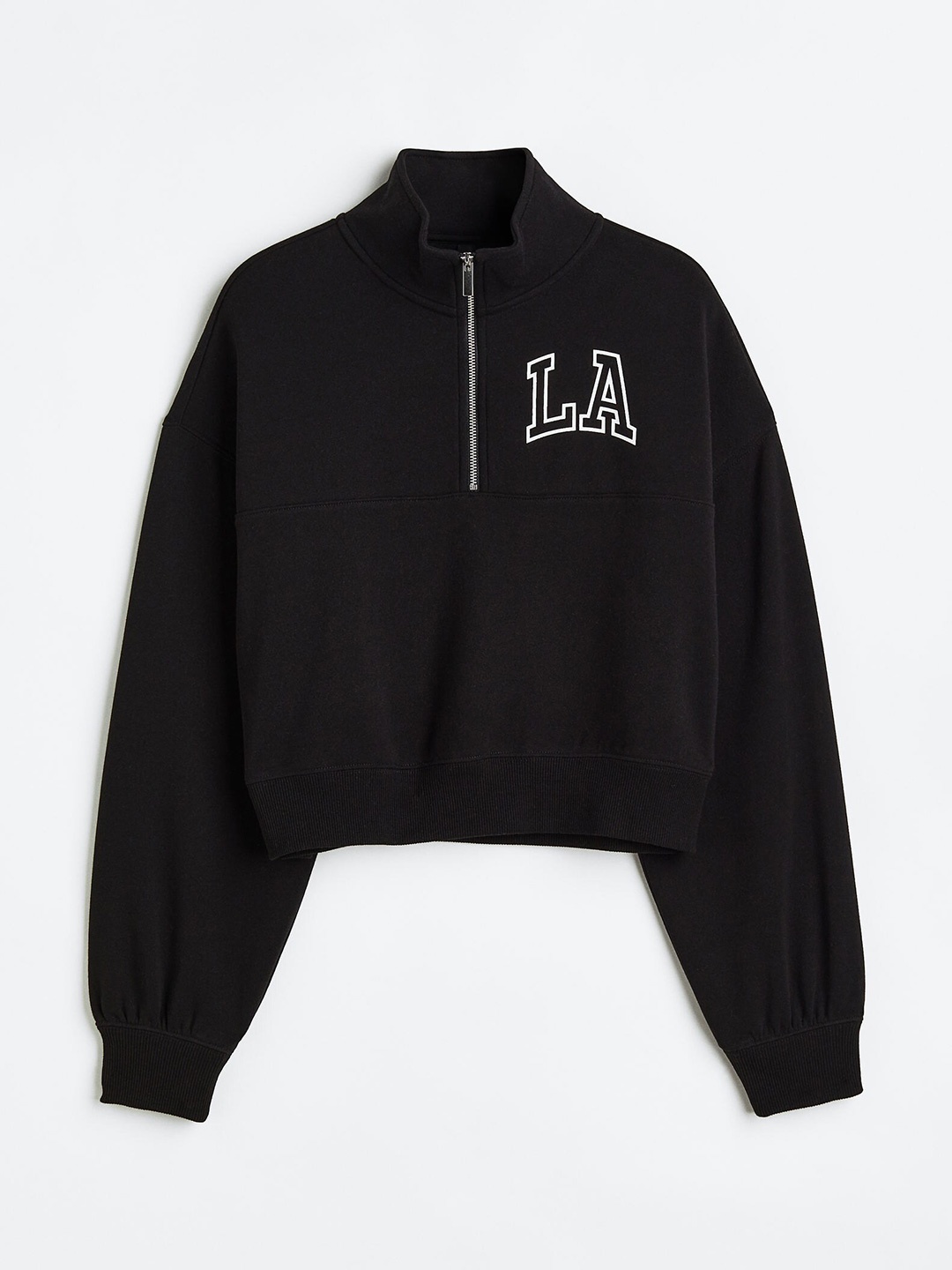 

H&M Women Printed Zip-Top Sweatshirt, Black