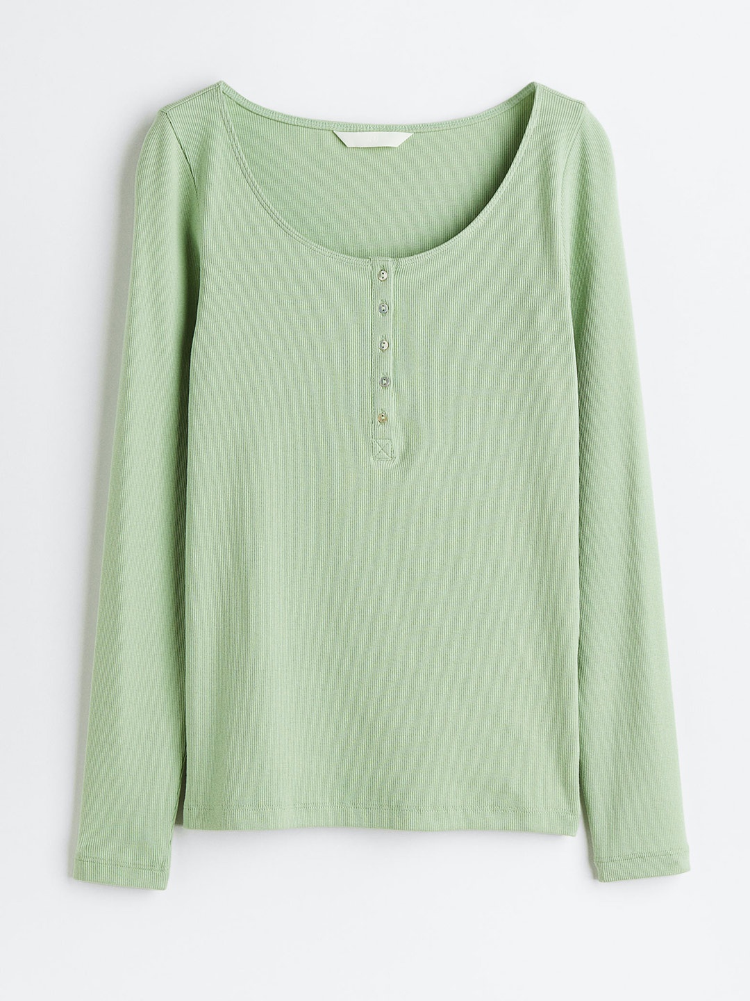 

H&M Women Ribbed Henley Top, Green