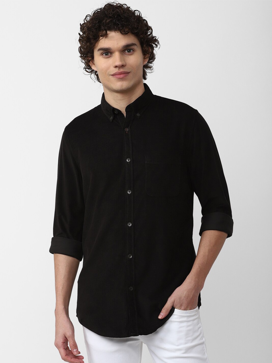 

Peter England Casuals Men Cotton Slim Fit Casual Shirt, Black