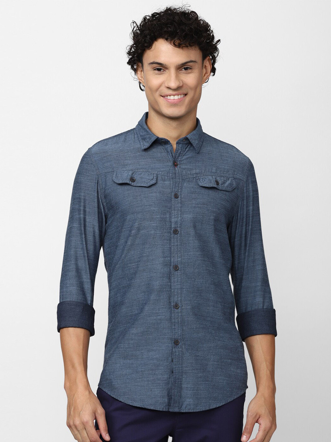 

Peter England Casuals Men Slim Fit Cotton Casual Shirt, Navy blue