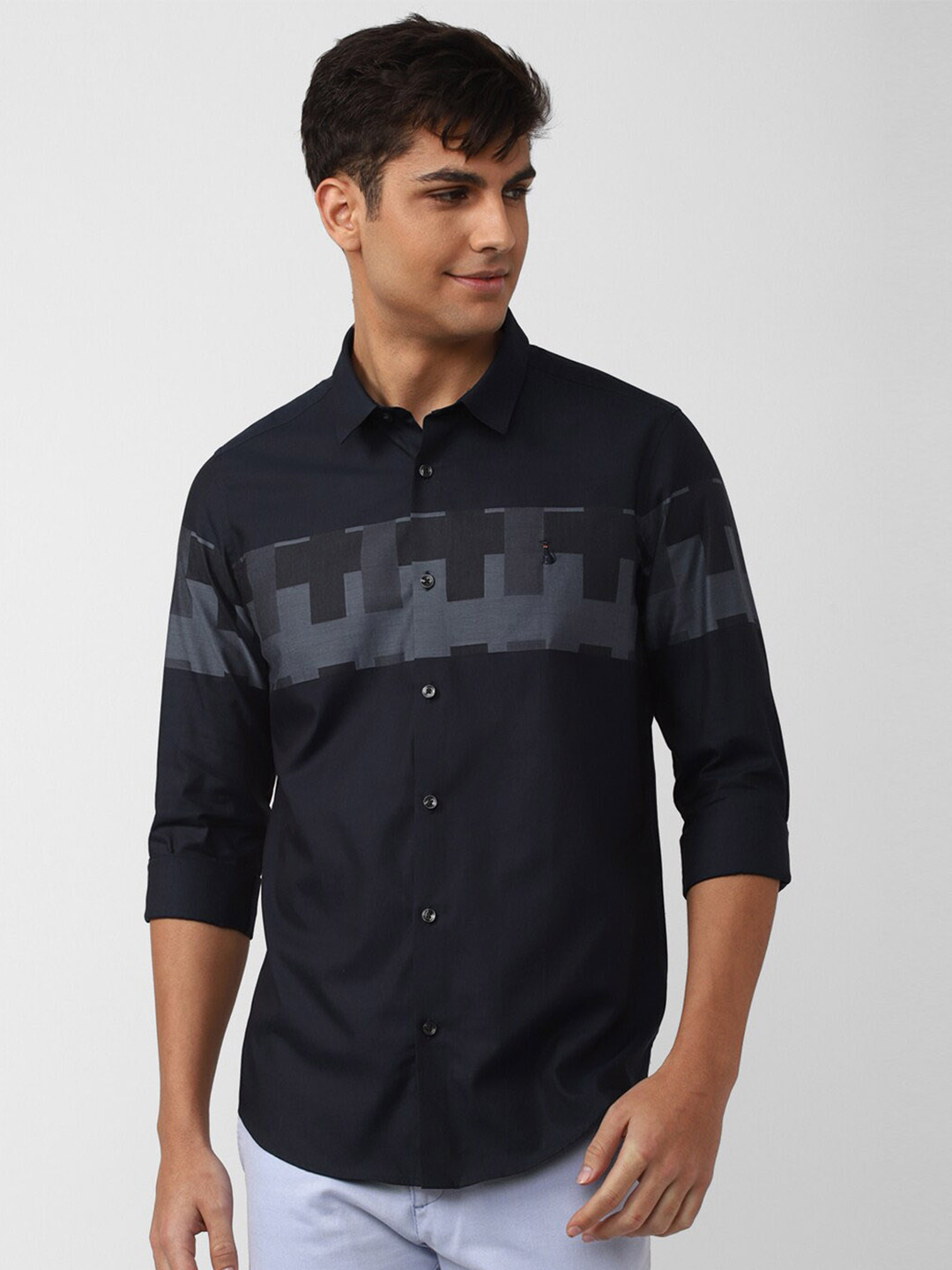 

SIMON CARTER LONDON Men Printed Cotton Slim Fit Casual Shirt, Navy blue