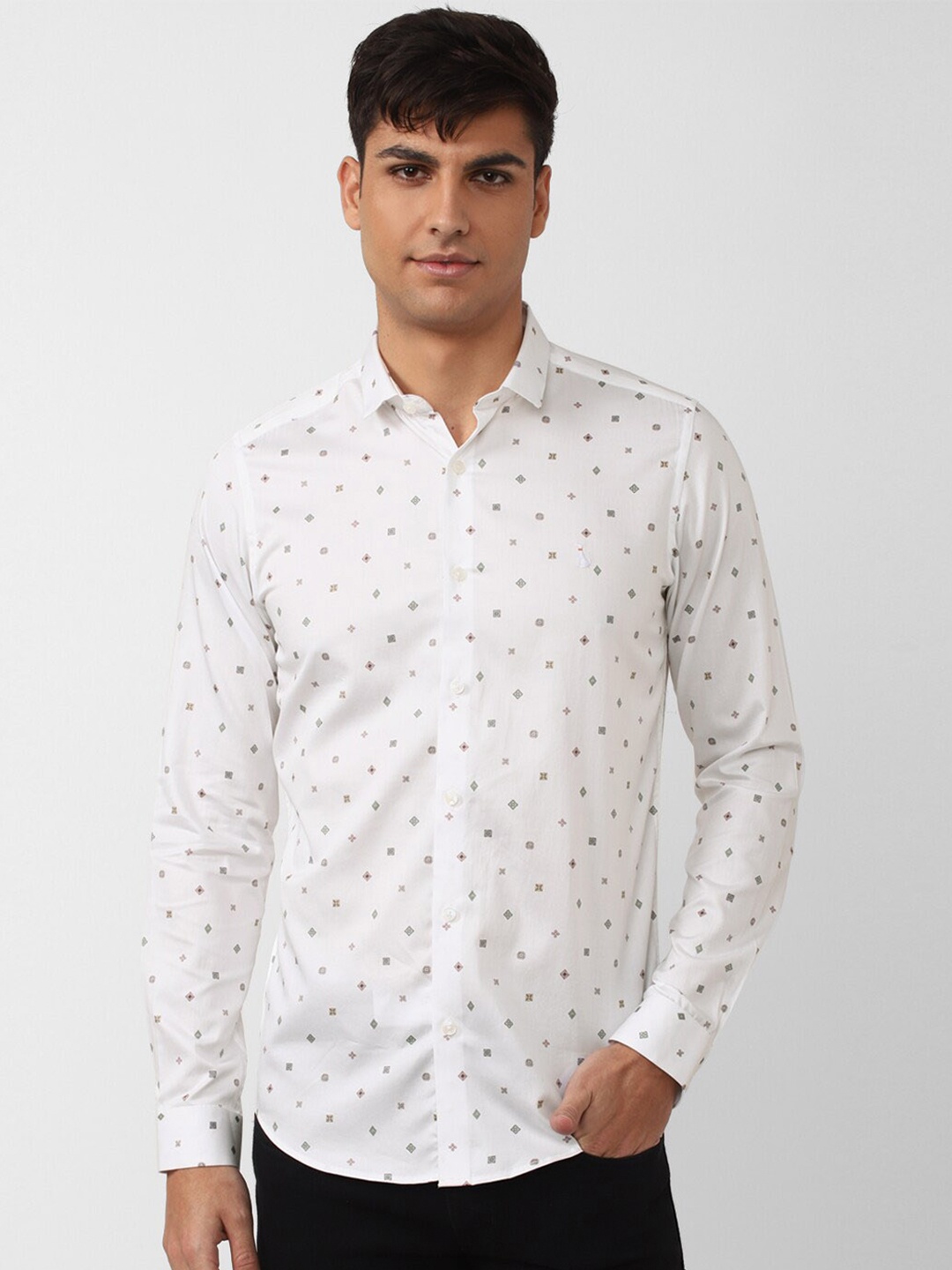 

SIMON CARTER LONDON Men Printed Cotton Slim Fit Casual Shirt, Cream