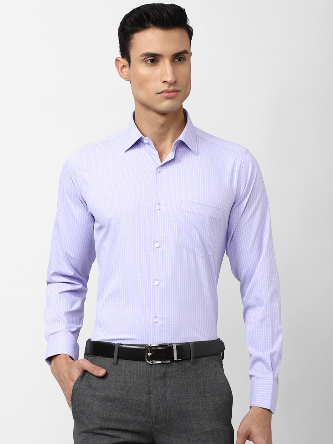 

Van Heusen Men Micro Checked Pure Cotton Formal Shirt, Purple