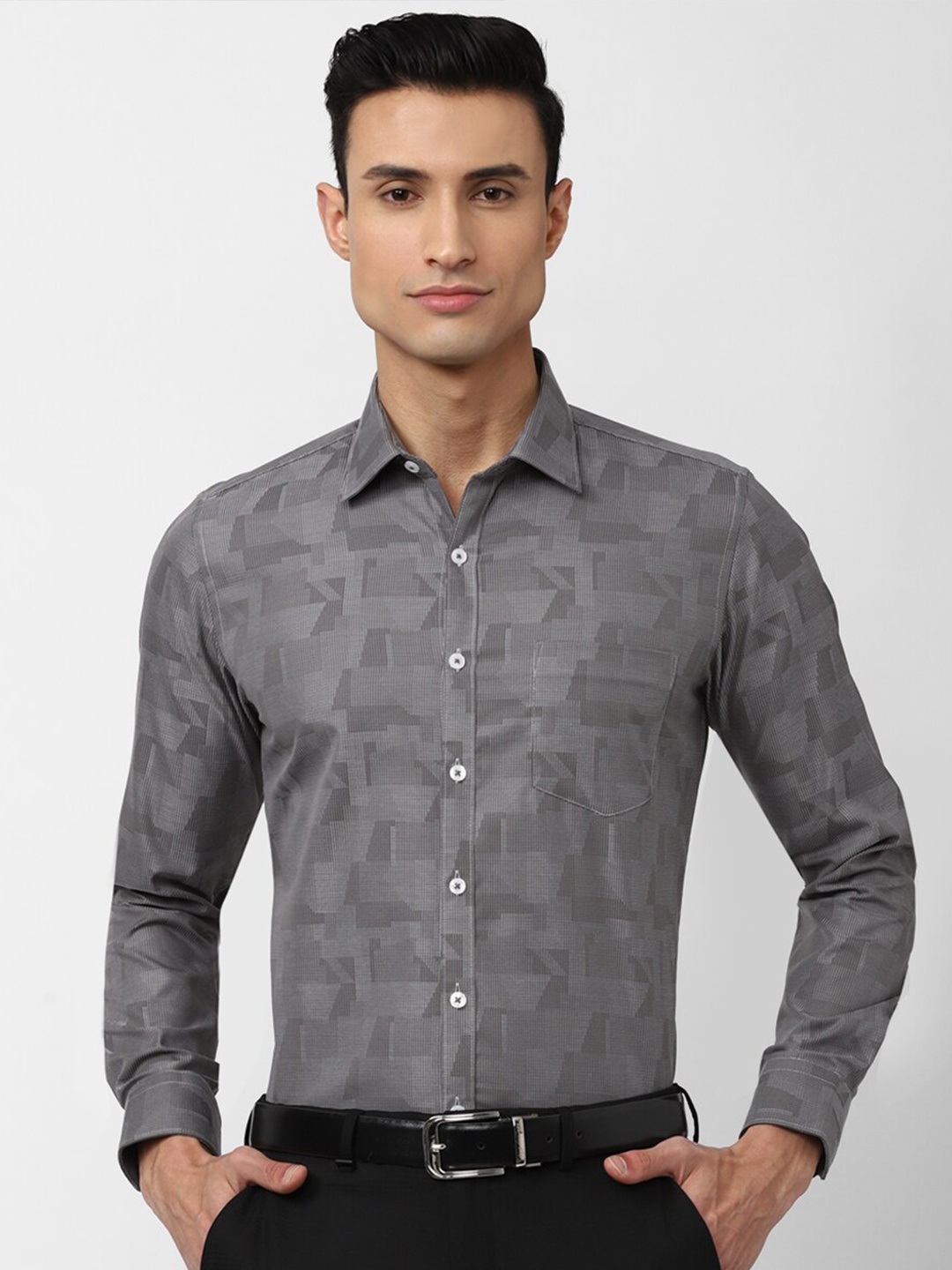 

Van Heusen Men Slim Fit Printed Pure Cotton Formal Shirt, Grey