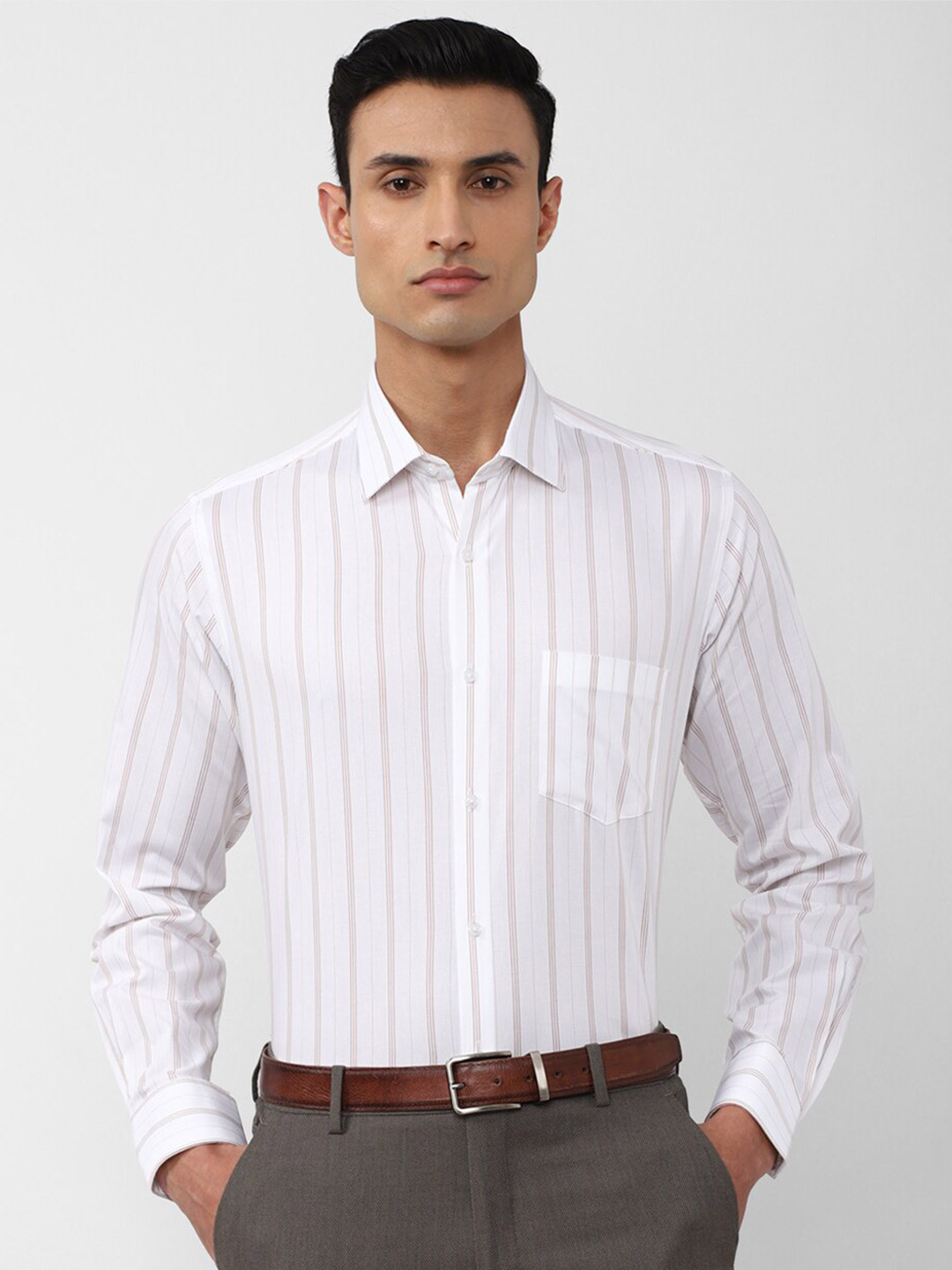 

Van Heusen Men Striped Cotton Regular Fit Formal Shirt, White