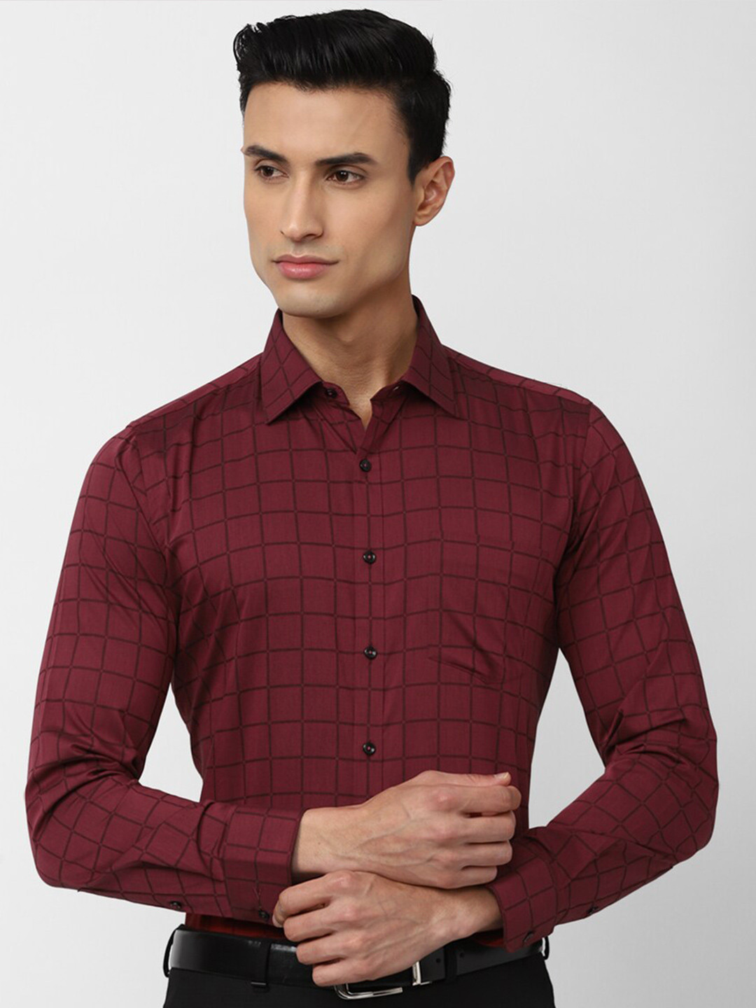 

Van Heusen Men Checked Cotton Slim Fit Formal Shirt, Maroon