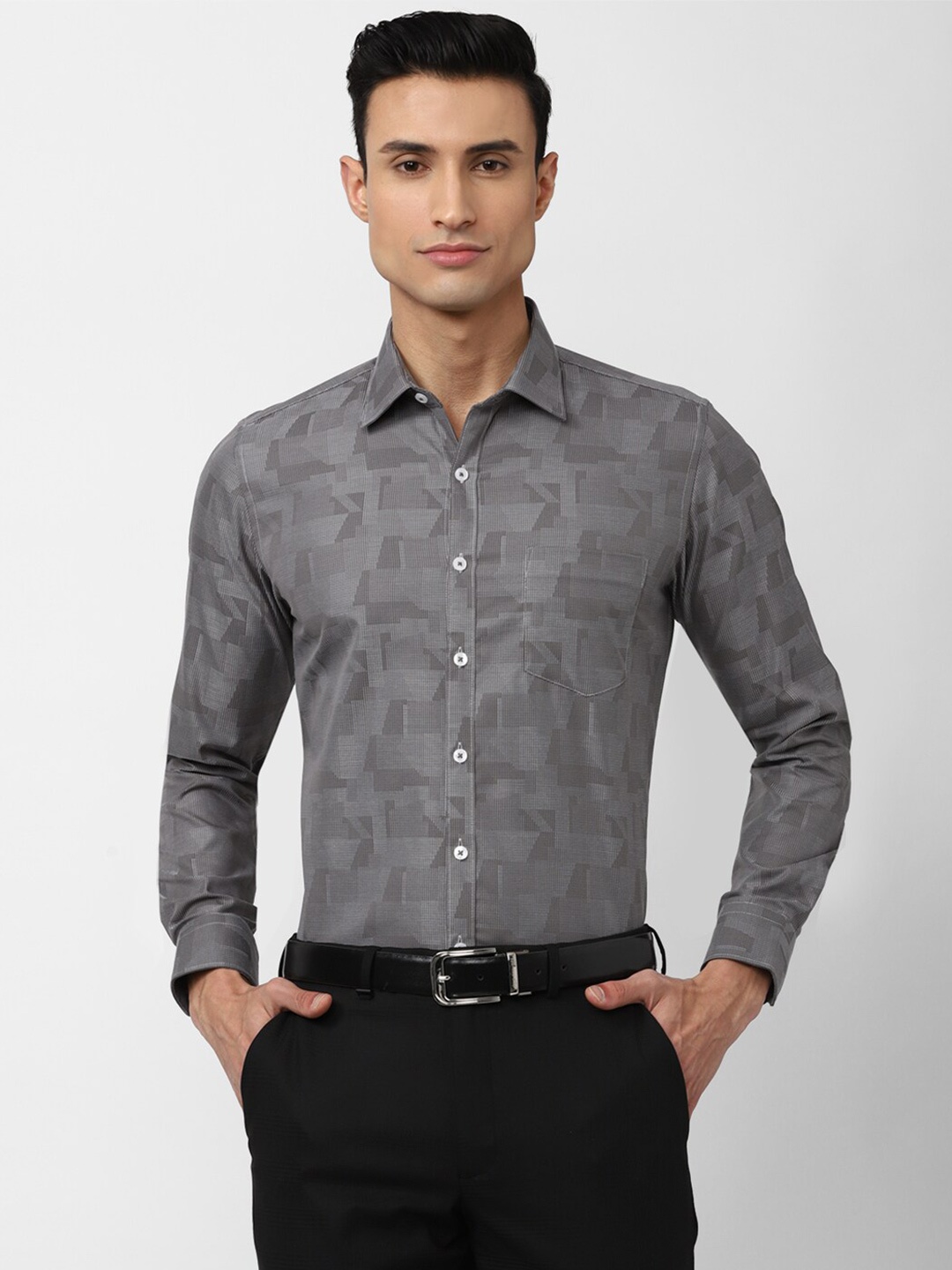 

Van Heusen Men Slim Fit Printed Pure Cotton Formal Shirt, Grey