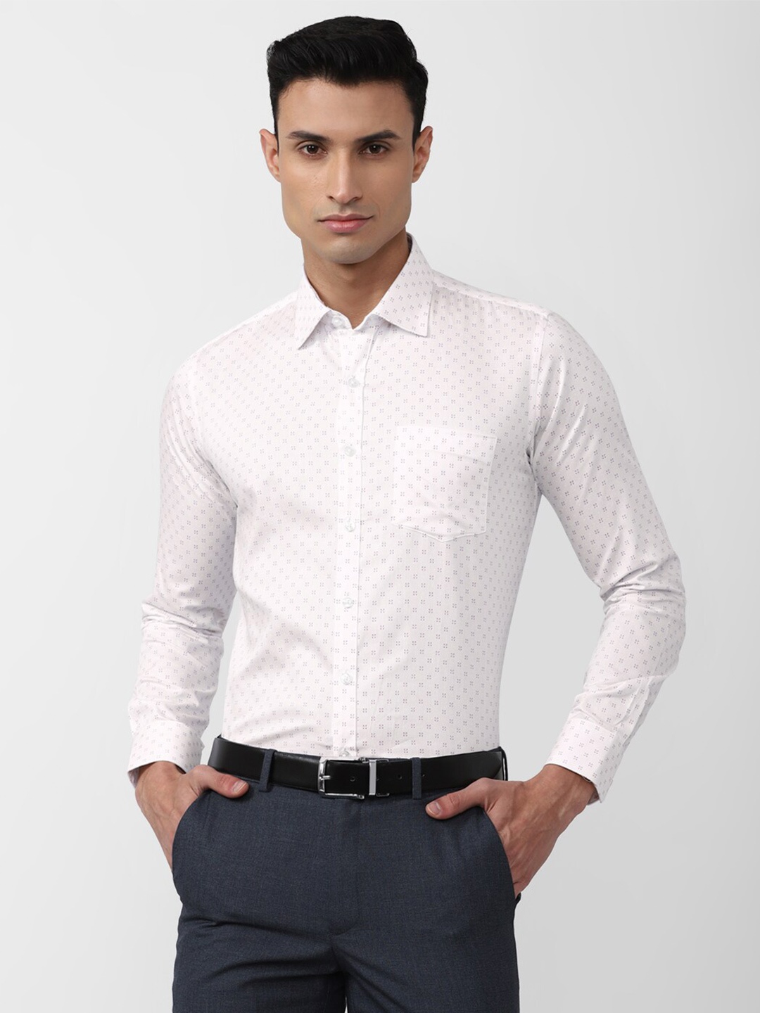 

Van Heusen Men Slim Fit Printed Pure Cotton Formal Shirt, White
