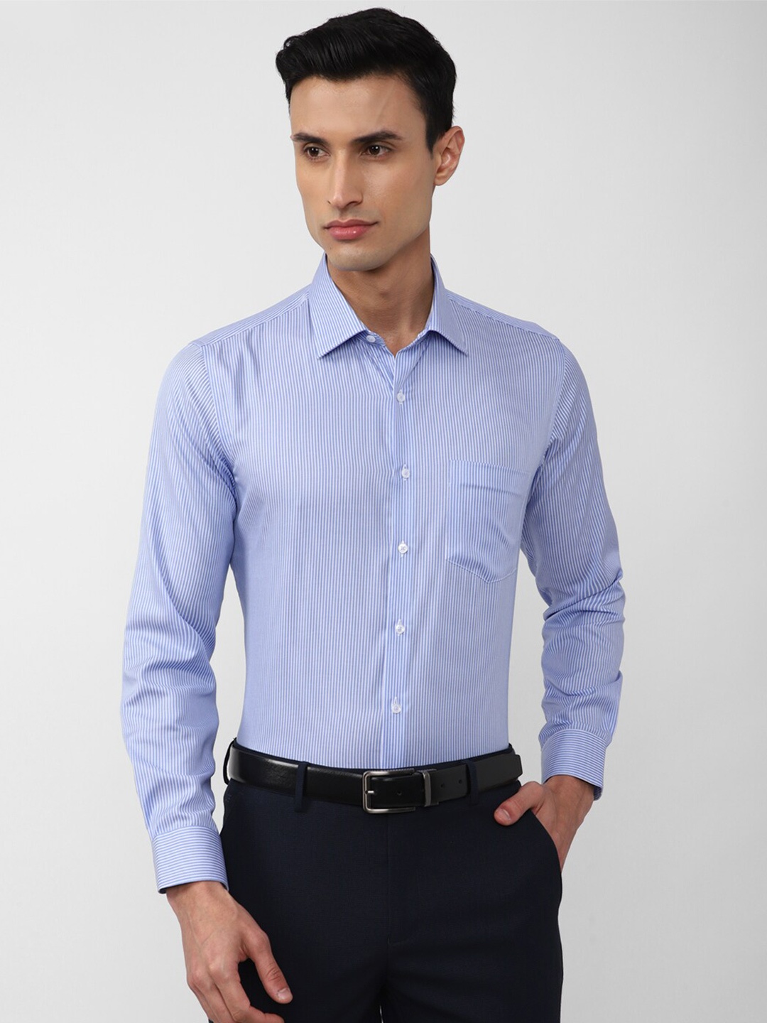 

Van Heusen Men Slim Fit Striped Cotton Formal Shirt, Blue
