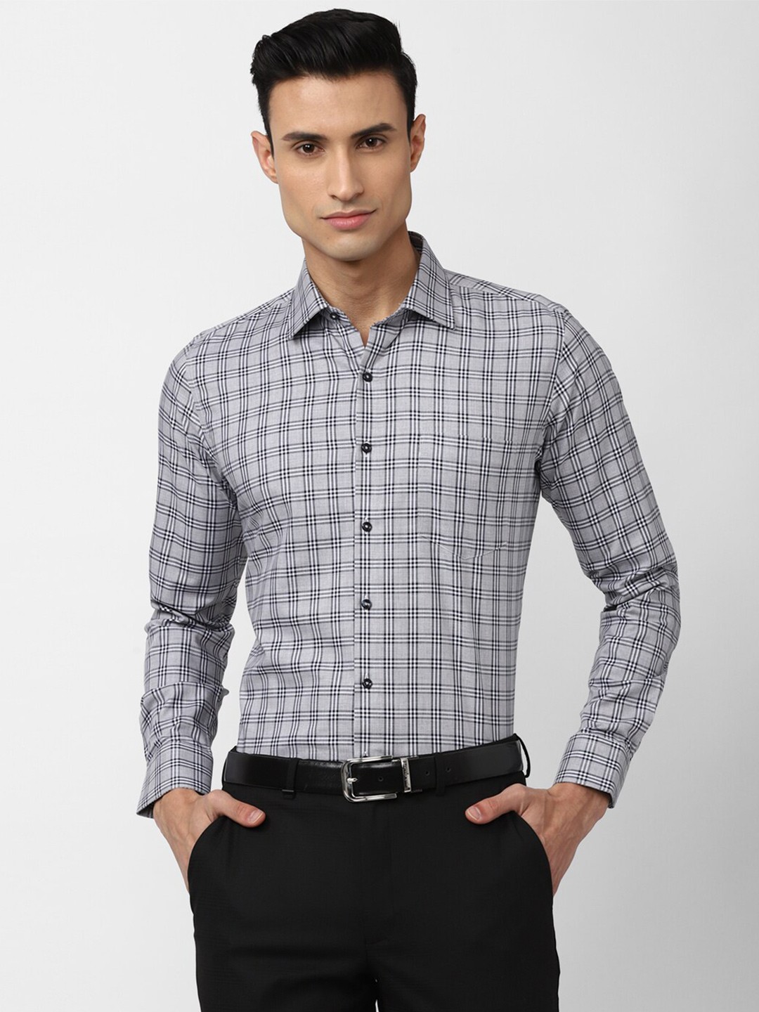 

Van Heusen Men Slim Fit Checked Cotton Formal Shirt, Grey