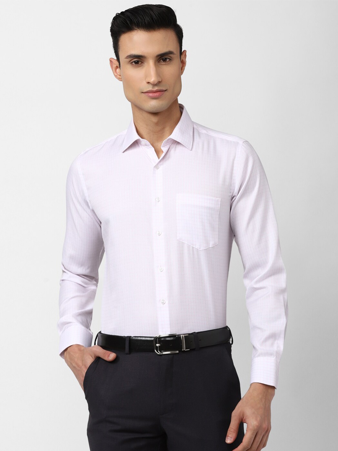 

Van Heusen Men Slim Fit Checked Cotton Formal Shirt, White