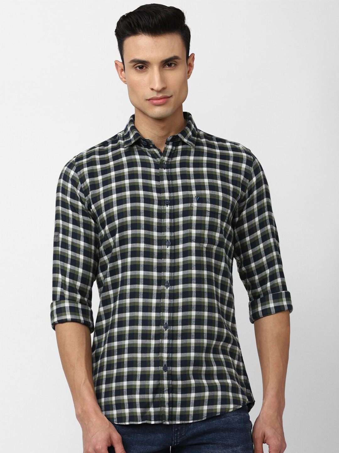 

VAN HEUSEN DENIM LABS Men Slim Fit Checked Casual Shirt, Black
