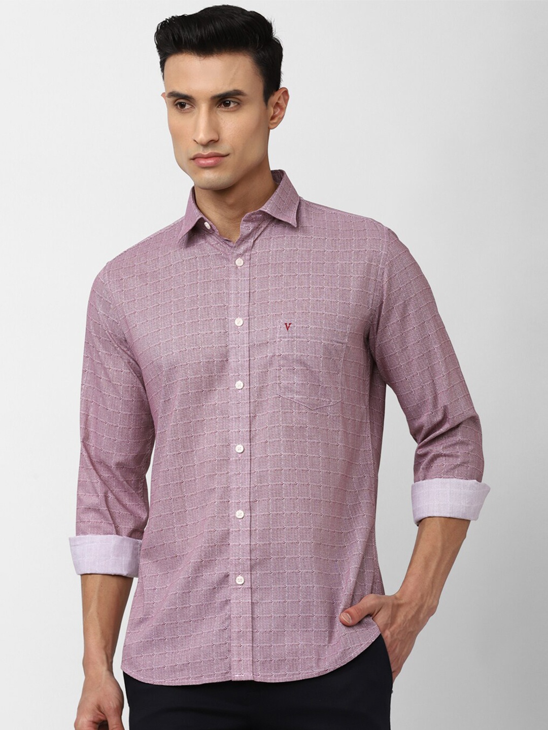 

Van Heusen Sport Men Slim Fit Micro Checked Pure Cotton Casual Shirt, Purple