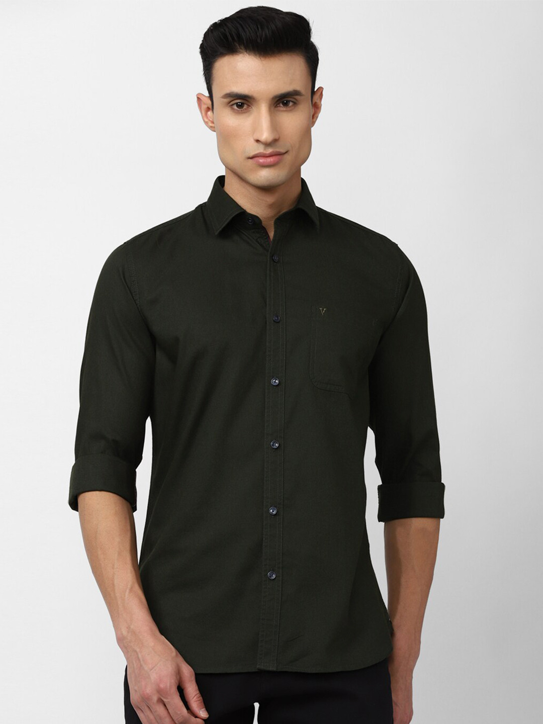 

Van Heusen Sport Men Solid Cotton Slim Fit Casual Shirt, Olive