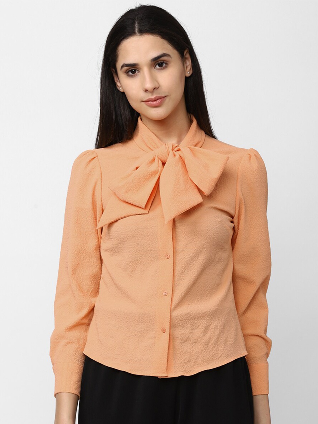 

Van Heusen Woman Tie Neck Formal Shirt, Orange