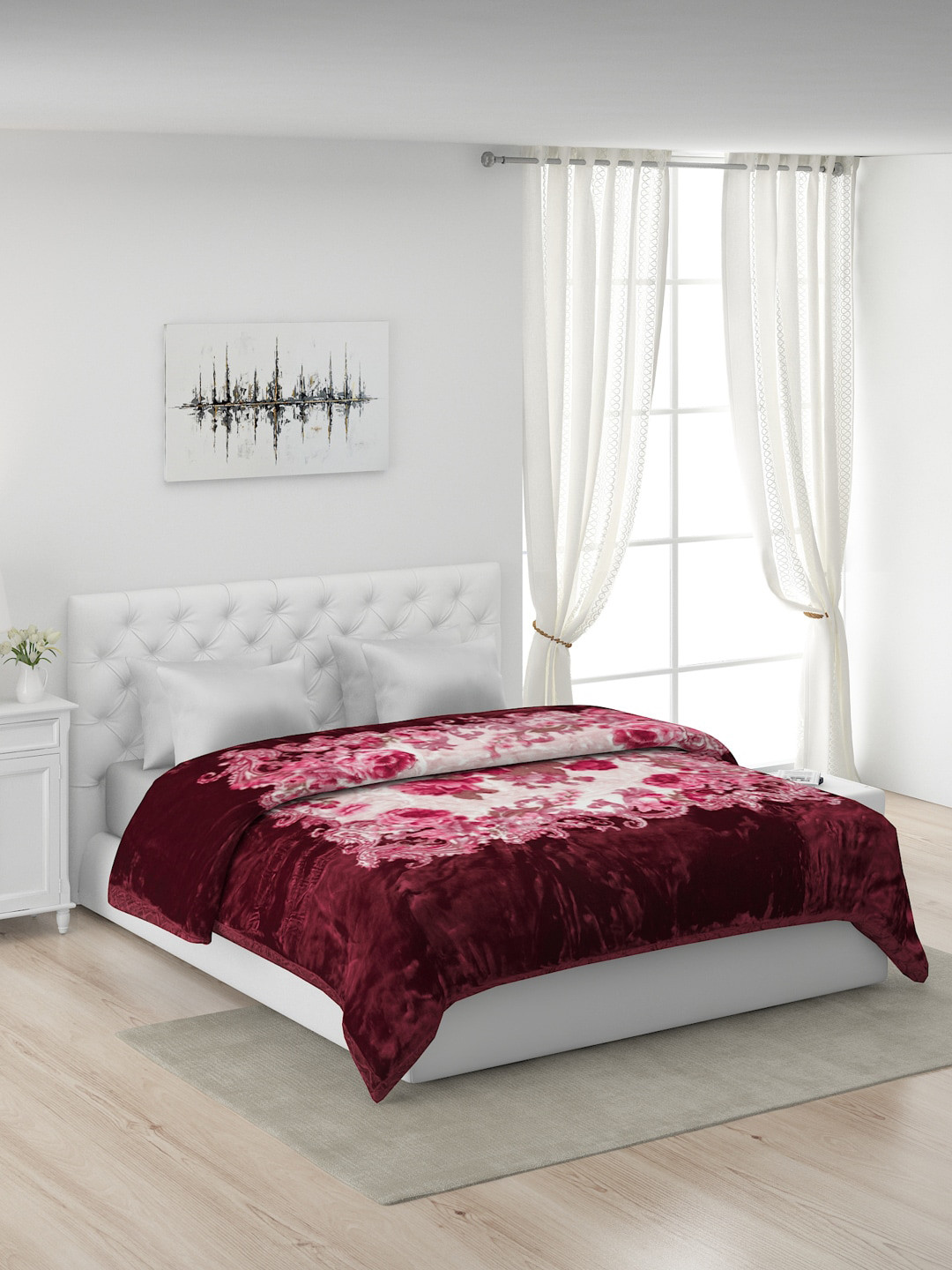 

Monte Carlo Pink & Maroon Floral Heavy Winter 2 Ply 1000 GSM Double Bed Blanket